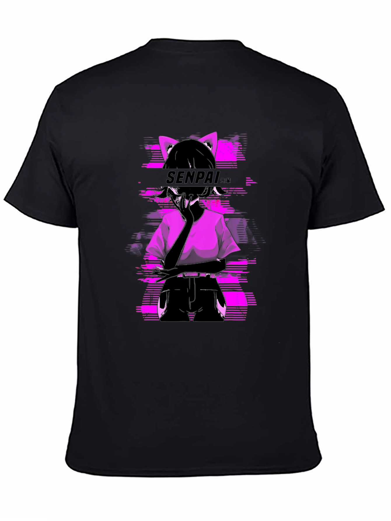 Senpai Anime Girl Graphic Tee - Black Cotton T-Shirt