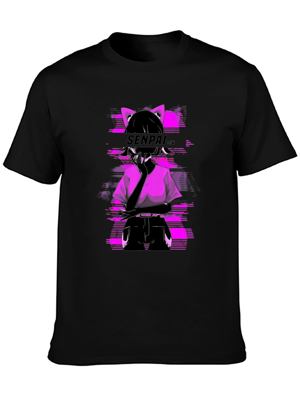 Senpai Anime Girl Graphic Tee - Black Cotton T-Shirt