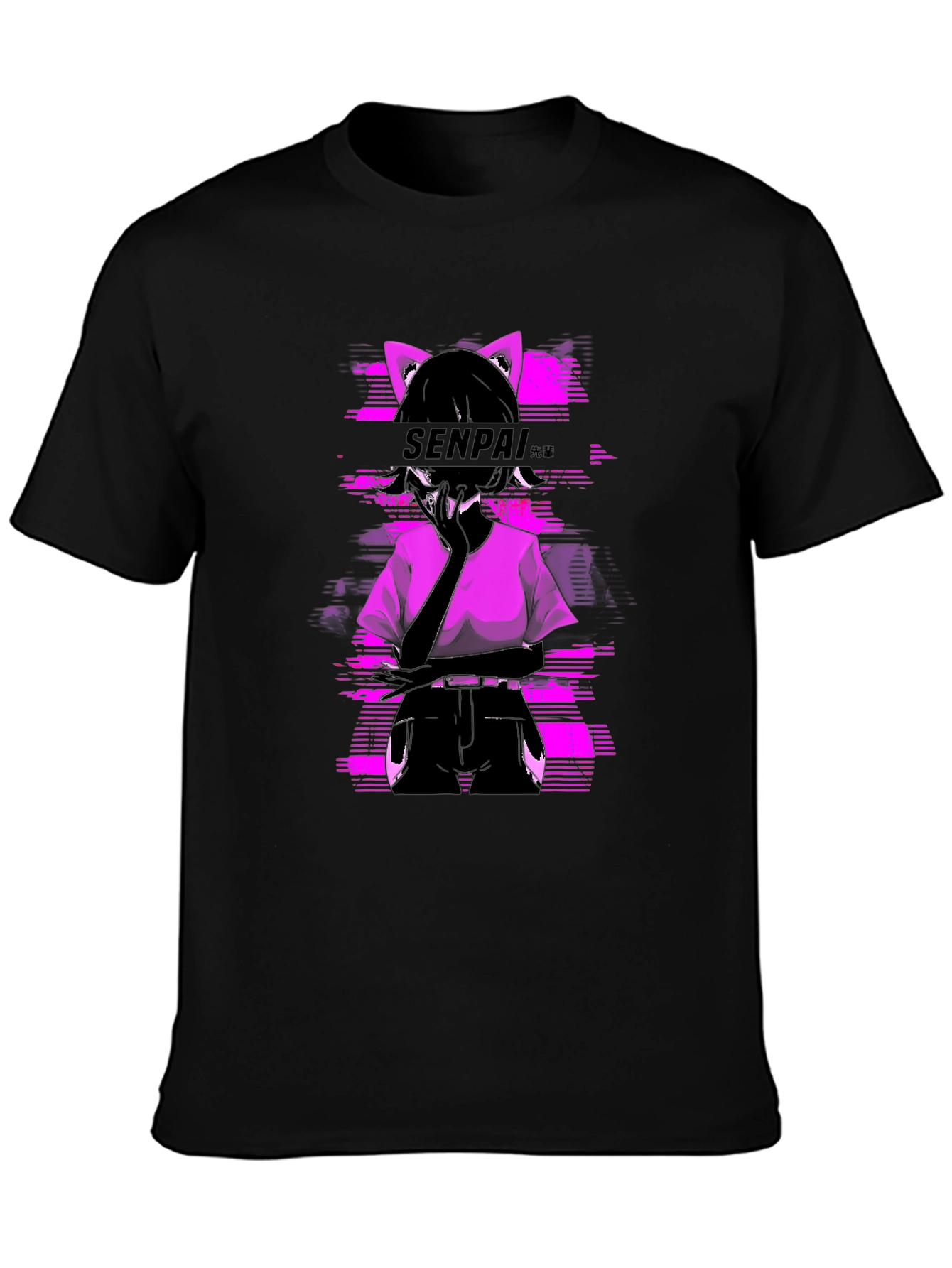 Senpai Anime Girl Graphic Tee - Black Cotton T-Shirt