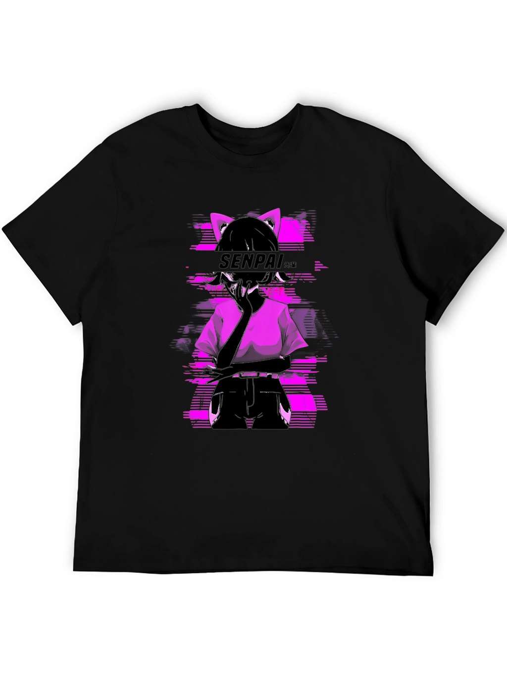 Senpai Anime Girl Graphic Tee - Black Cotton T-Shirt