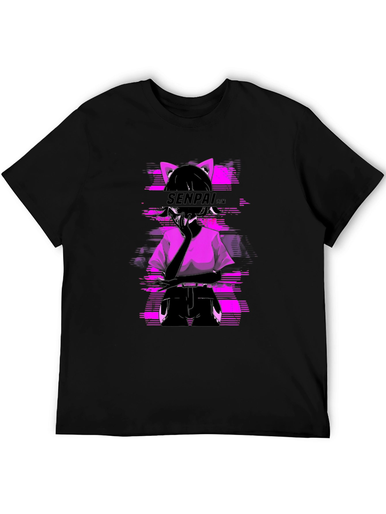 Senpai Anime Girl Graphic Tee - Black Cotton T-Shirt
