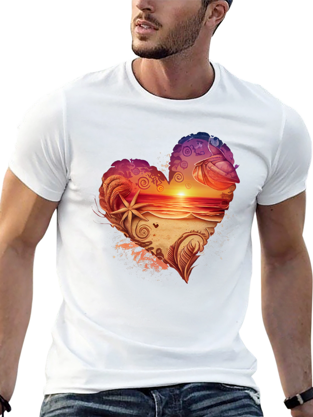 Heart Sunset Beach Graphic Tee - Black