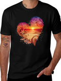 Heart Sunset Beach Graphic Tee - Black