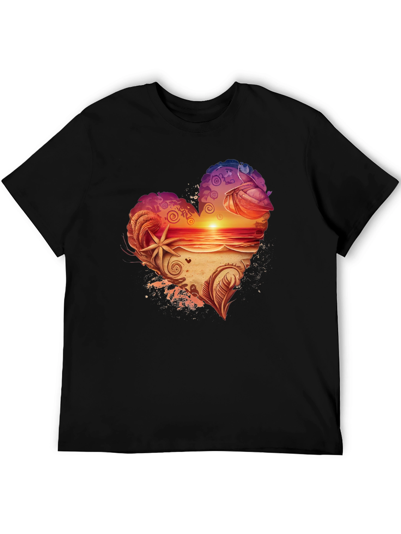 Heart Sunset Beach Graphic Tee - Black