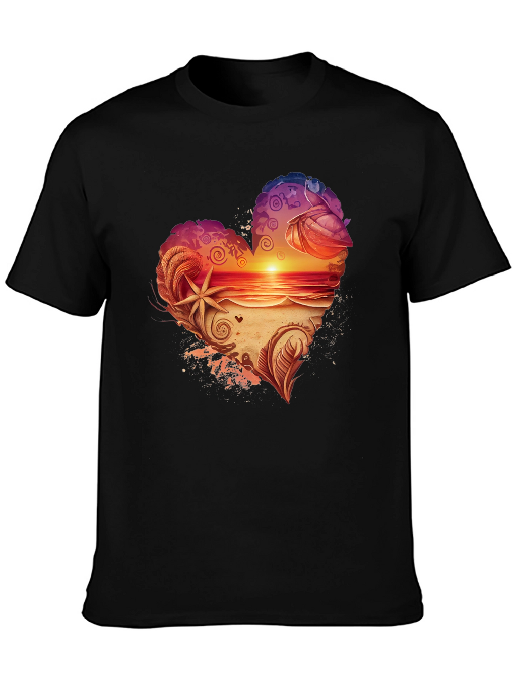 Heart Sunset Beach Graphic Tee - Black