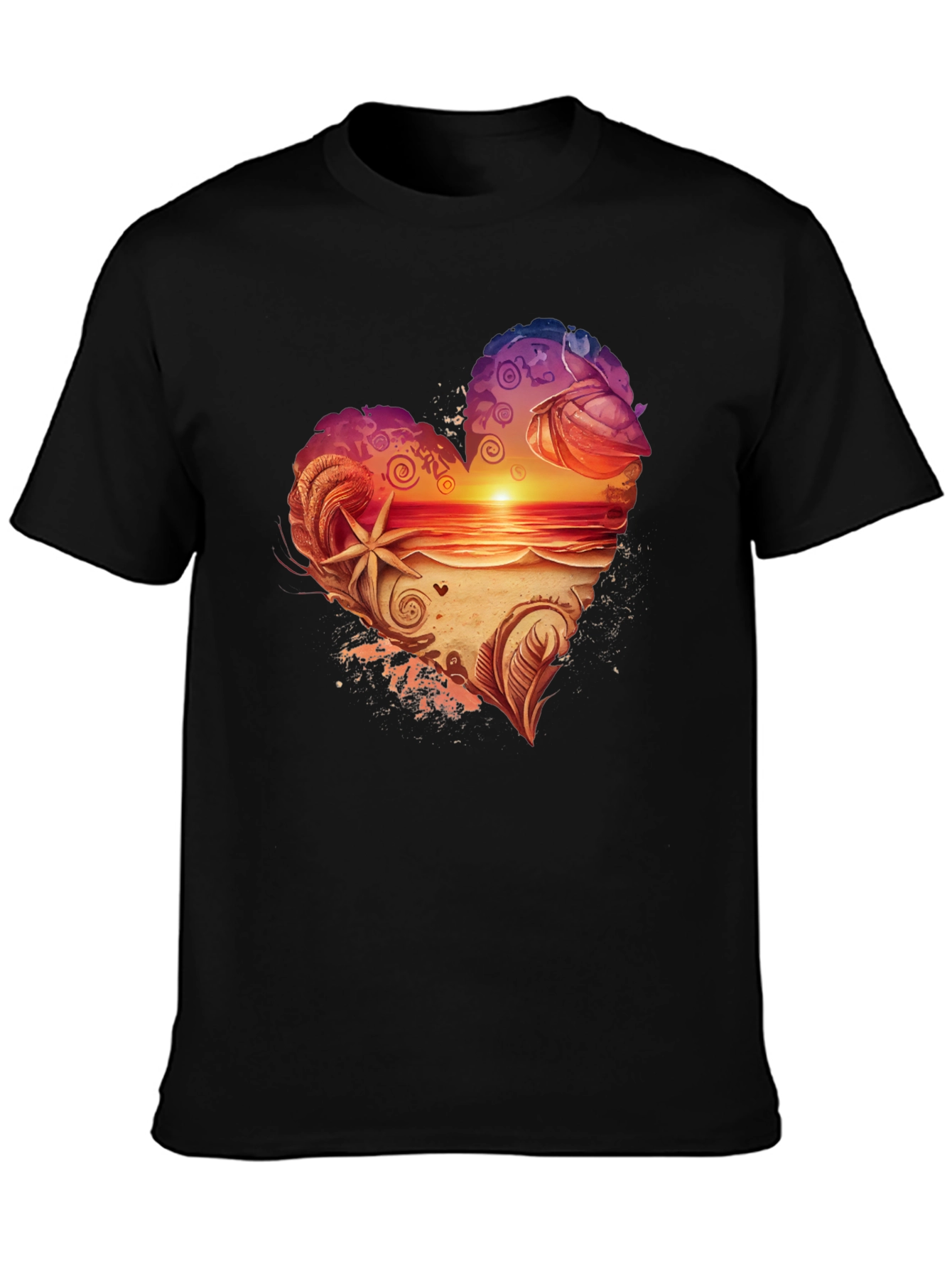 Heart Sunset Beach Graphic Tee - Black