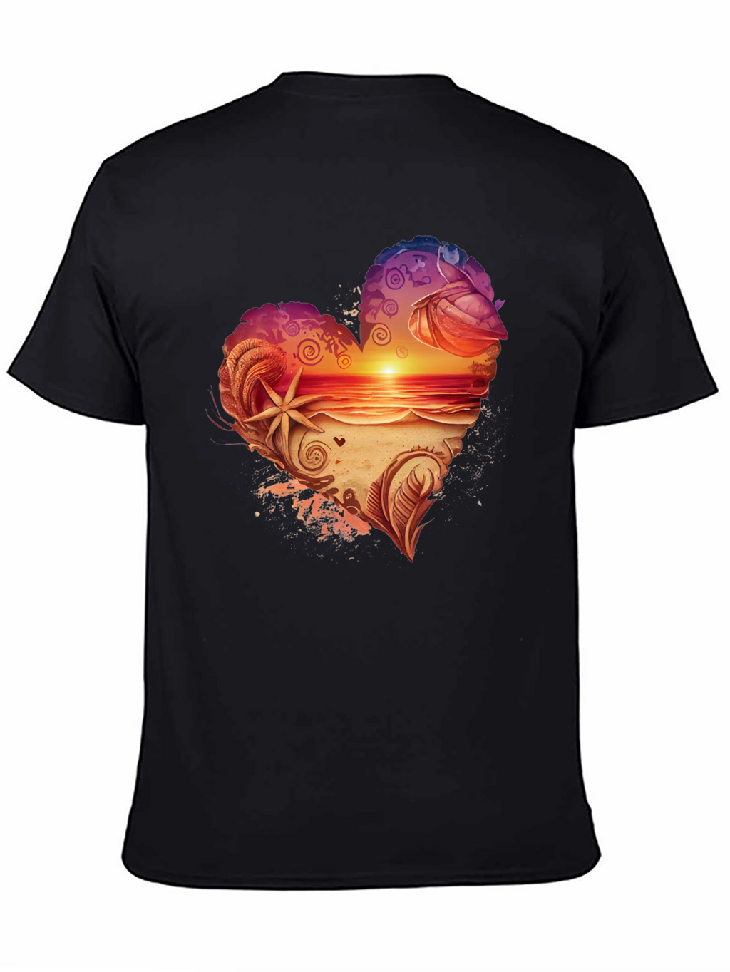 Heart Sunset Beach Graphic Tee - Black