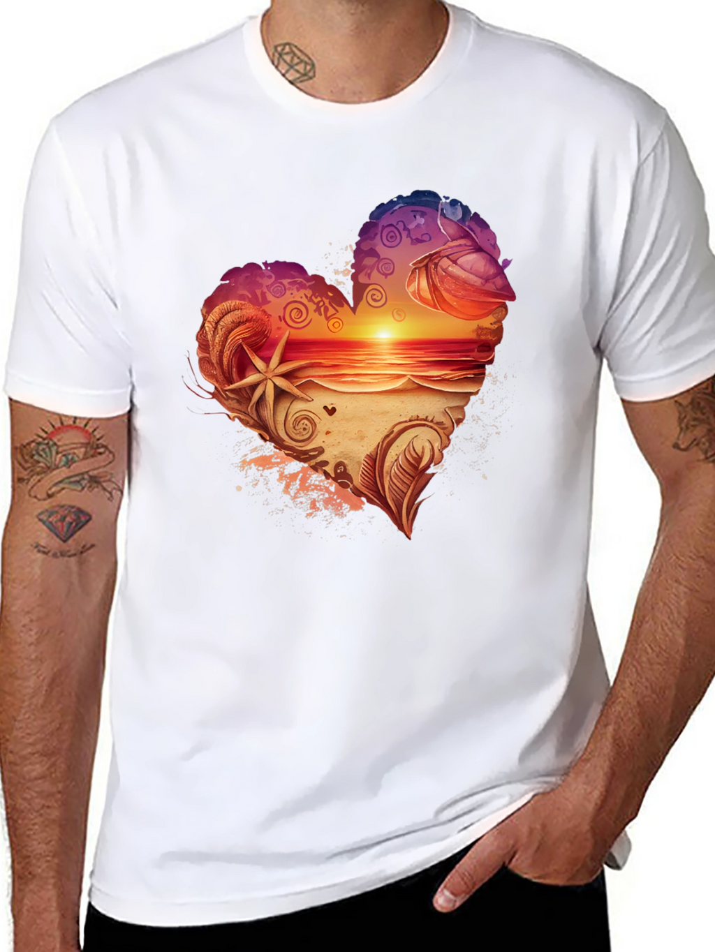 Heart Sunset Beach Graphic Tee - Black