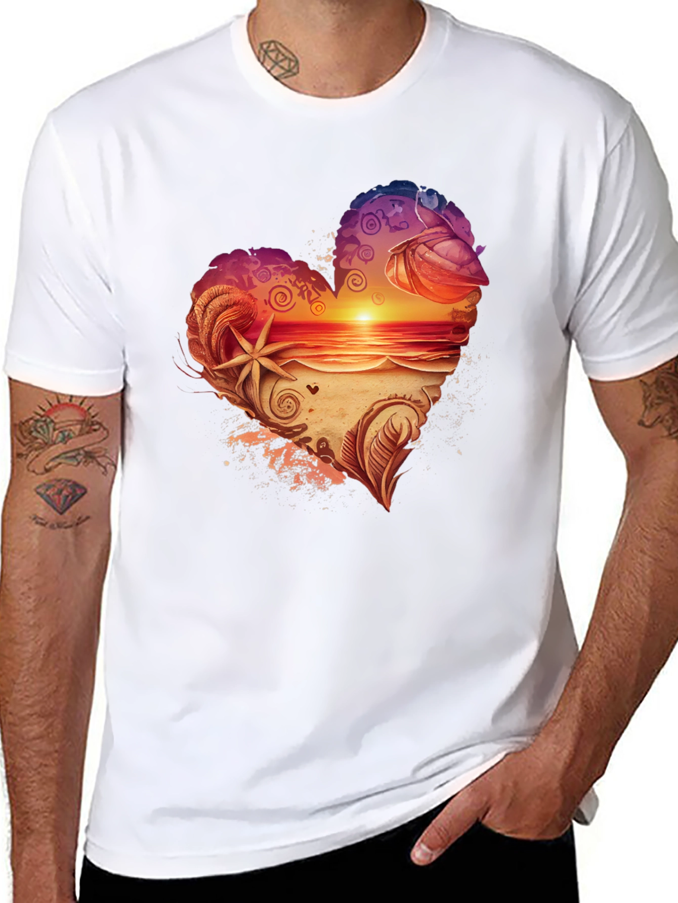 Heart Sunset Beach Graphic Tee - Black