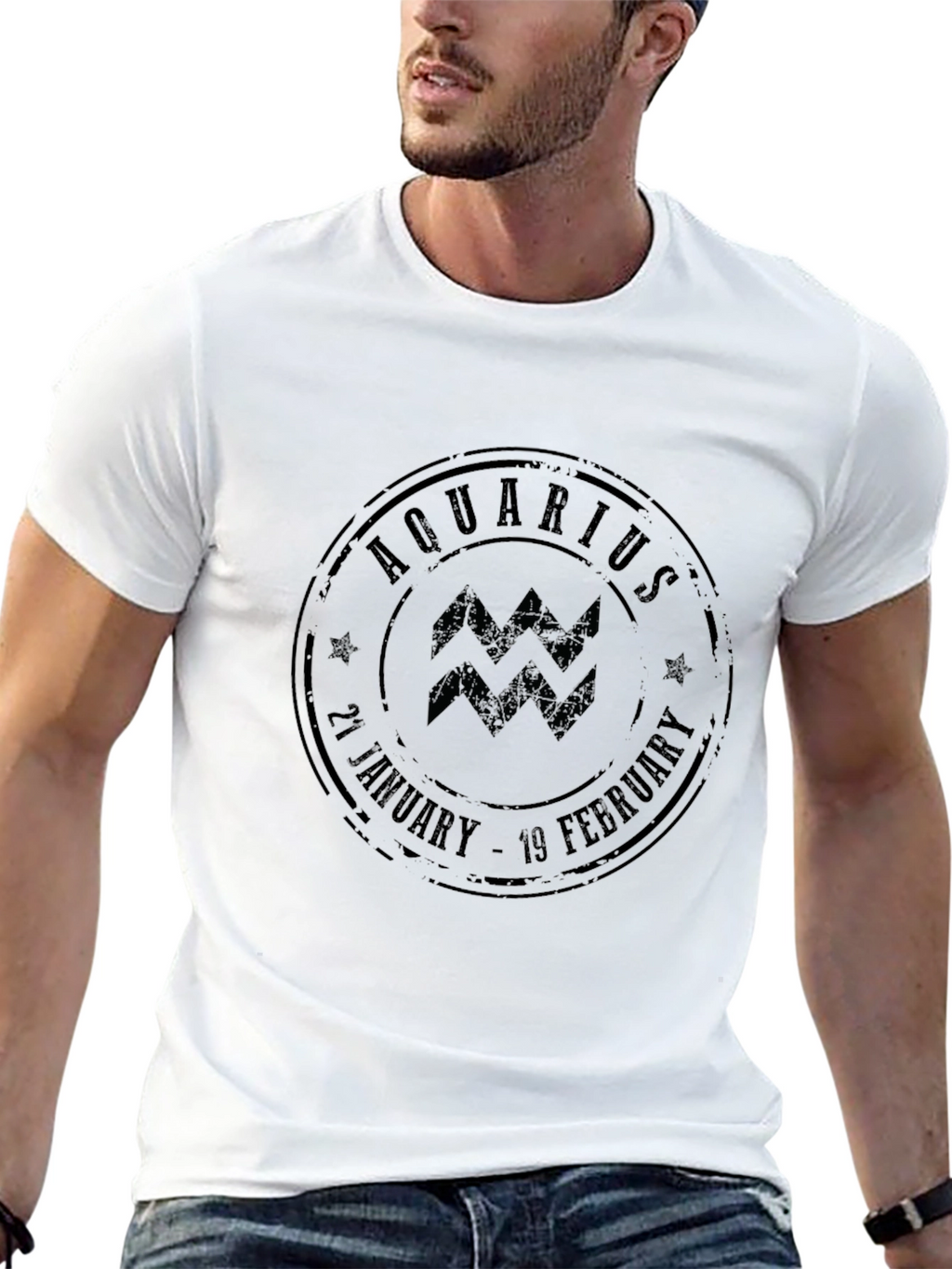 Aquarius Zodiac Stamp Black Graphic Tee