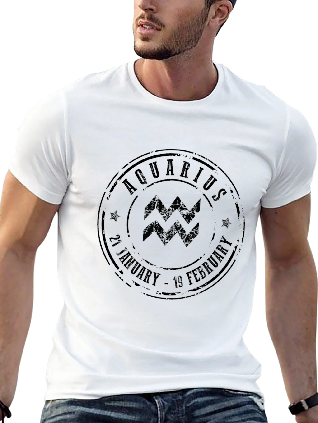 Aquarius Zodiac Stamp Black Graphic Tee