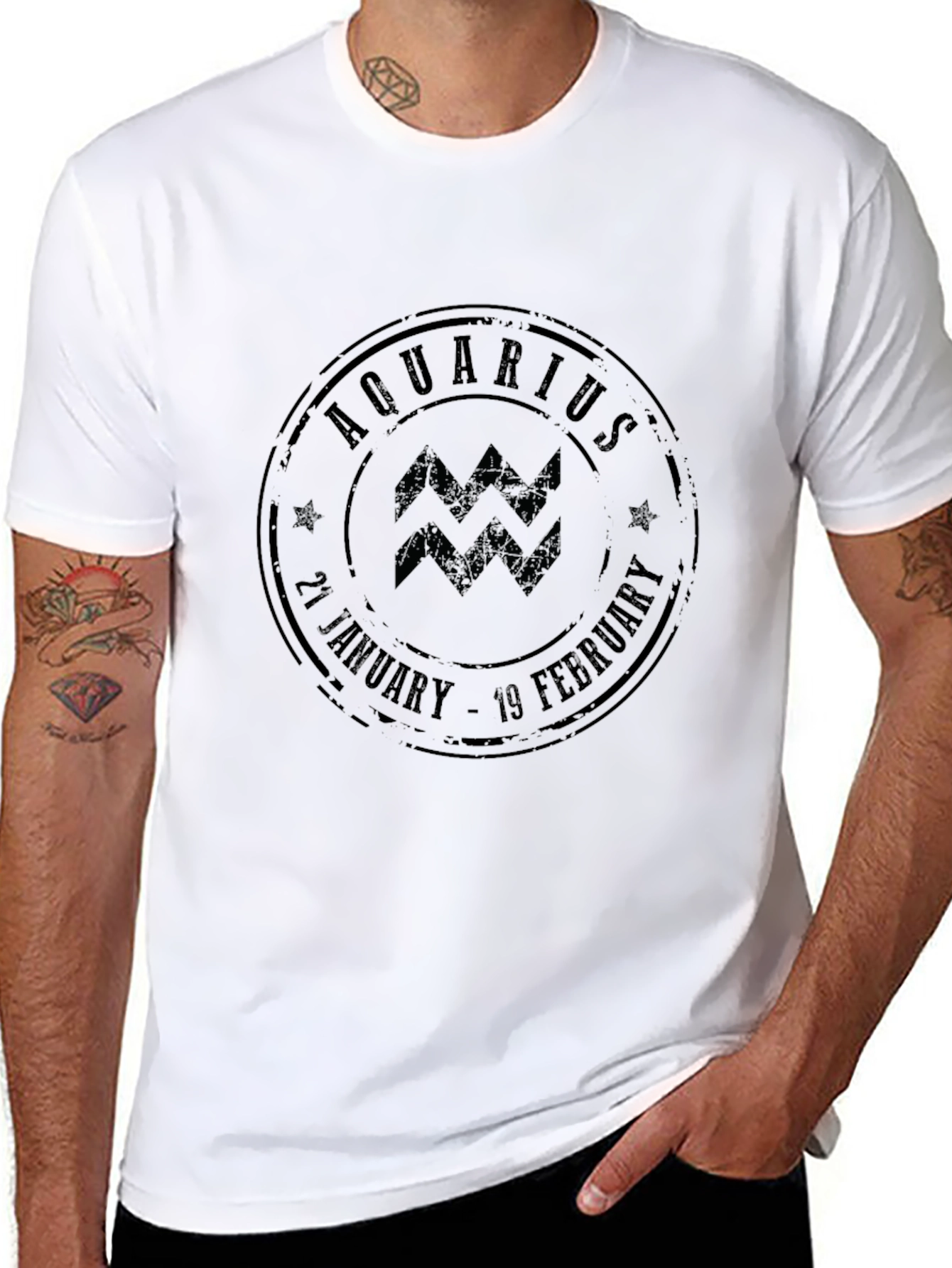 Aquarius Zodiac Stamp Black Graphic Tee