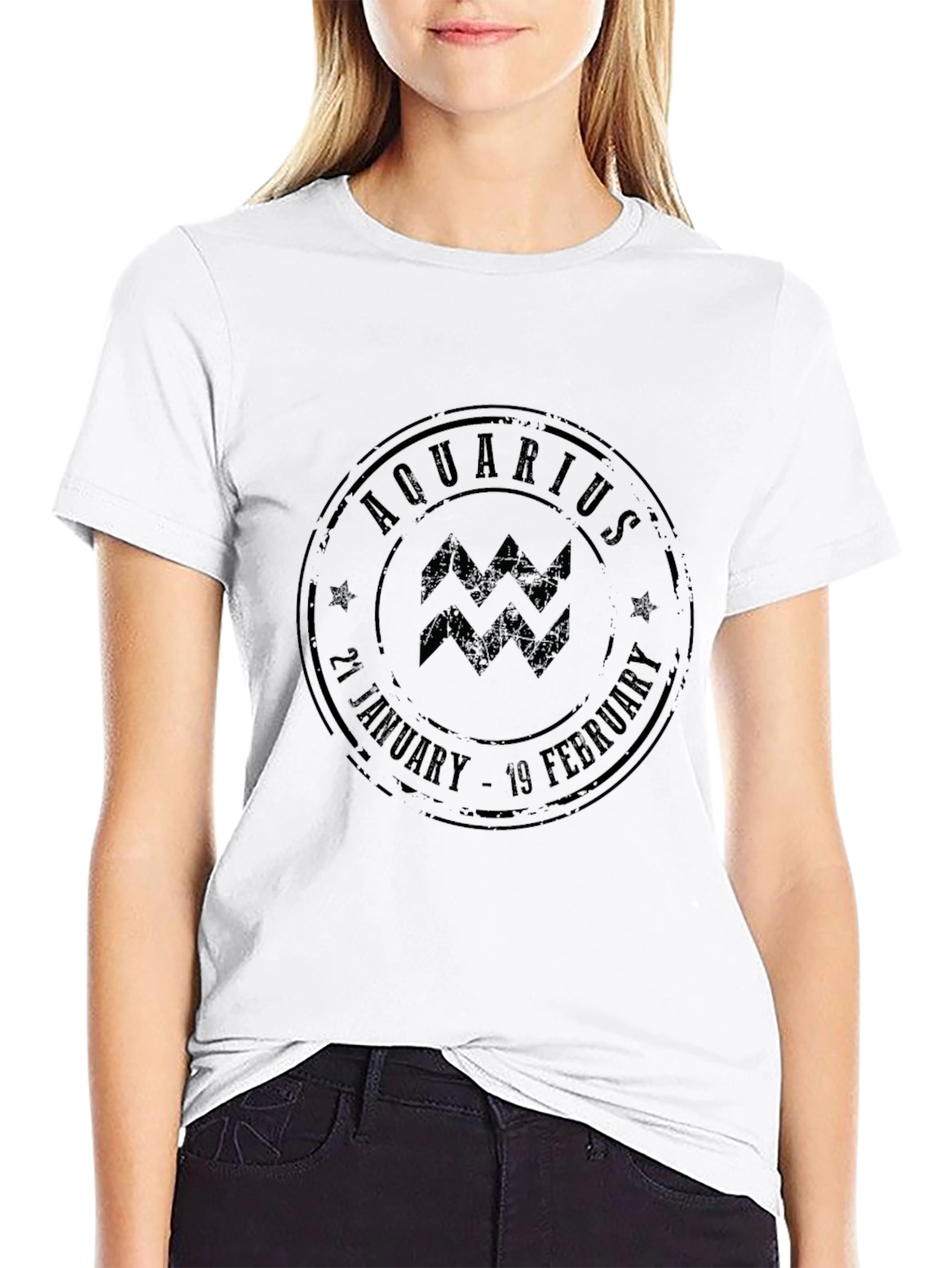 Aquarius Zodiac Stamp Black Graphic Tee