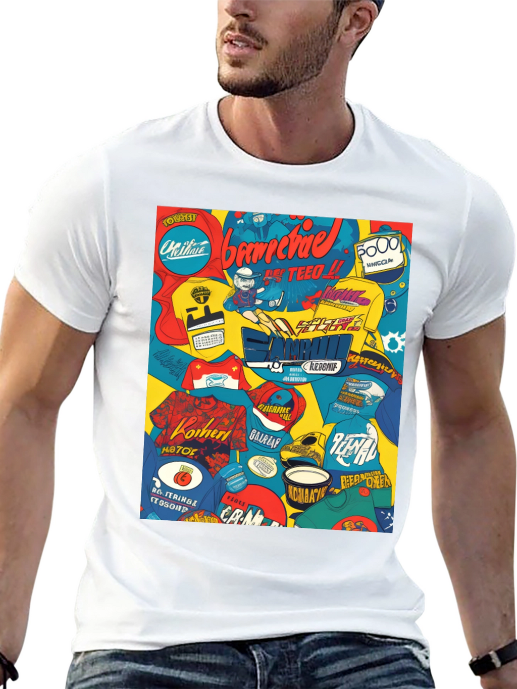 Graphic Print T-Shirt - Bold Collage Design
