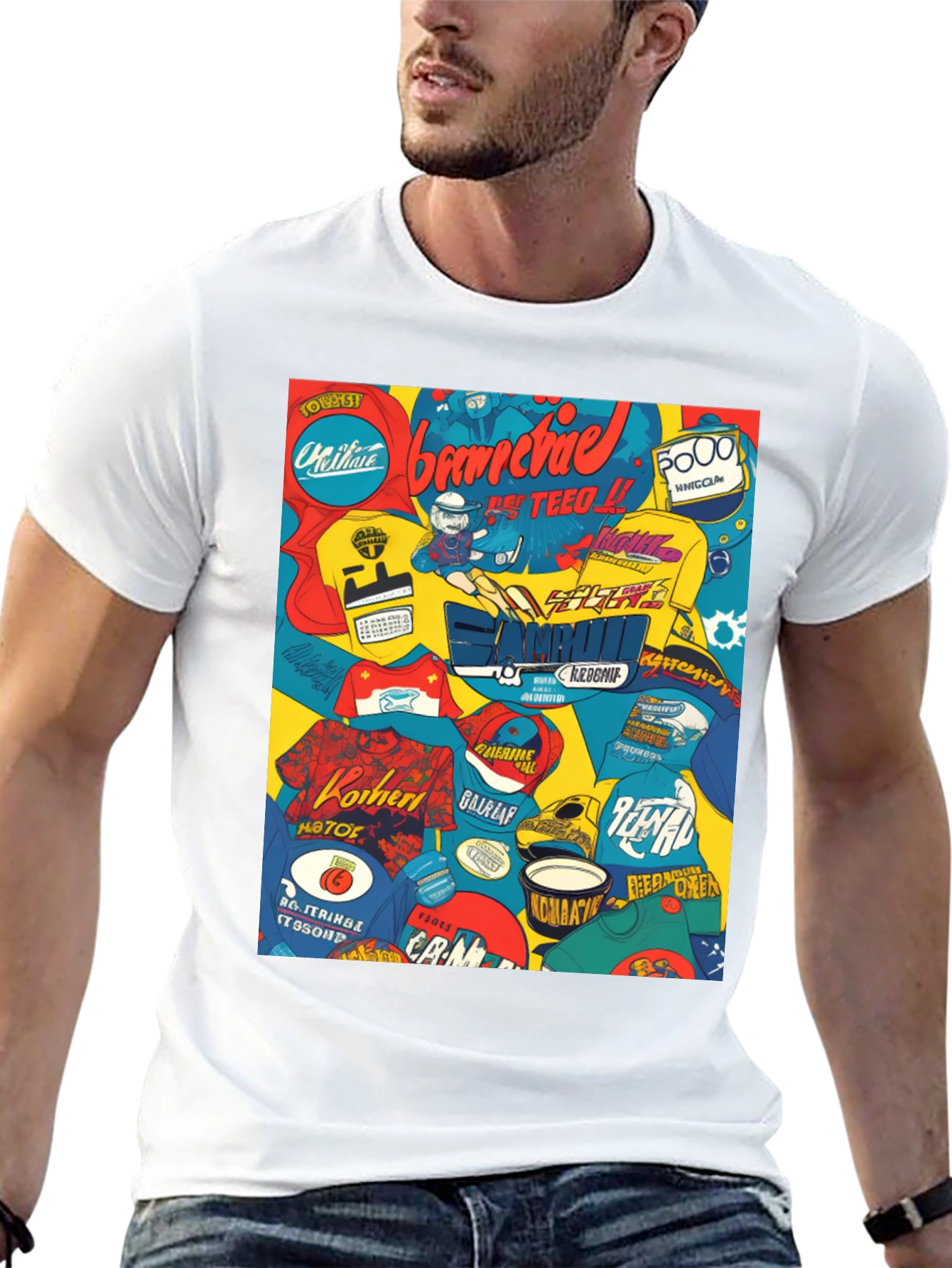 Graphic Print T-Shirt - Bold Collage Design