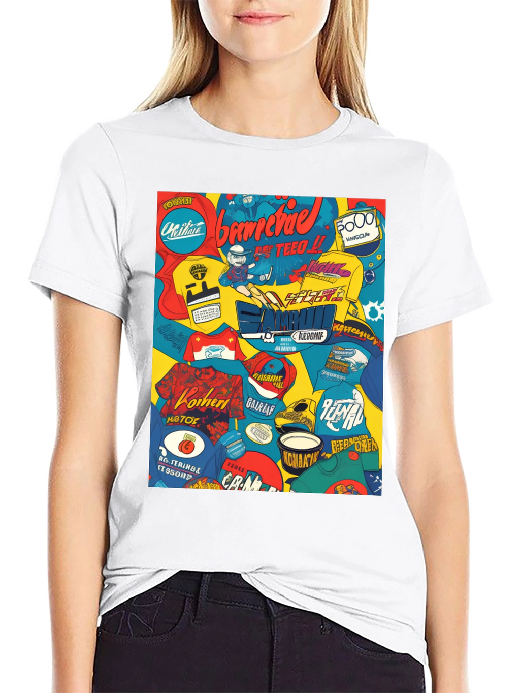 Graphic Print T-Shirt - Bold Collage Design