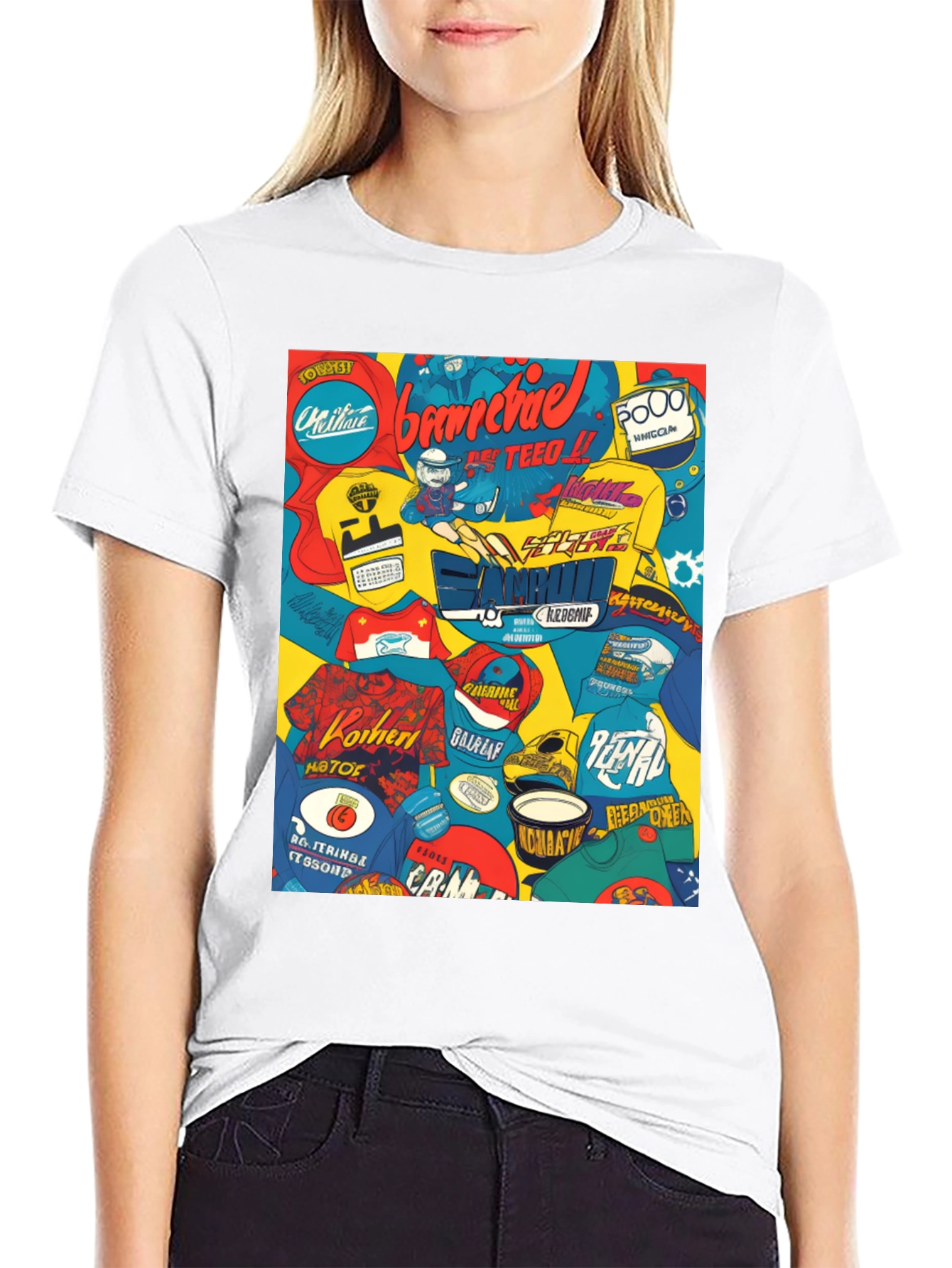 Graphic Print T-Shirt - Bold Collage Design