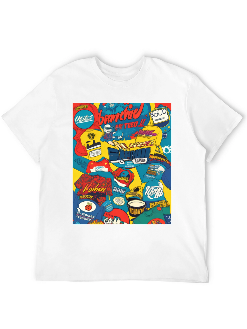 Graphic Print T-Shirt - Bold Collage Design