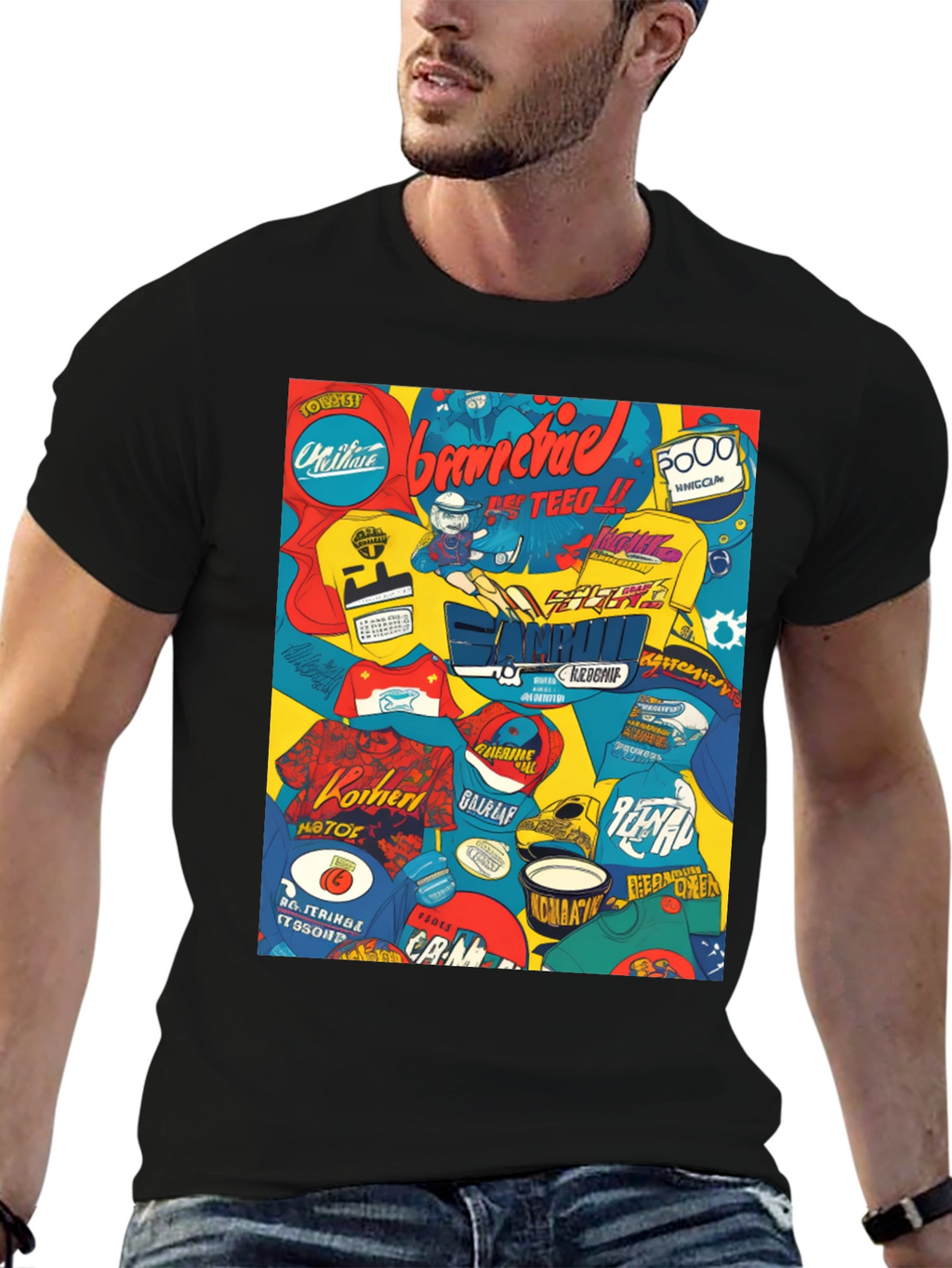 Graphic Print T-Shirt - Bold Collage Design