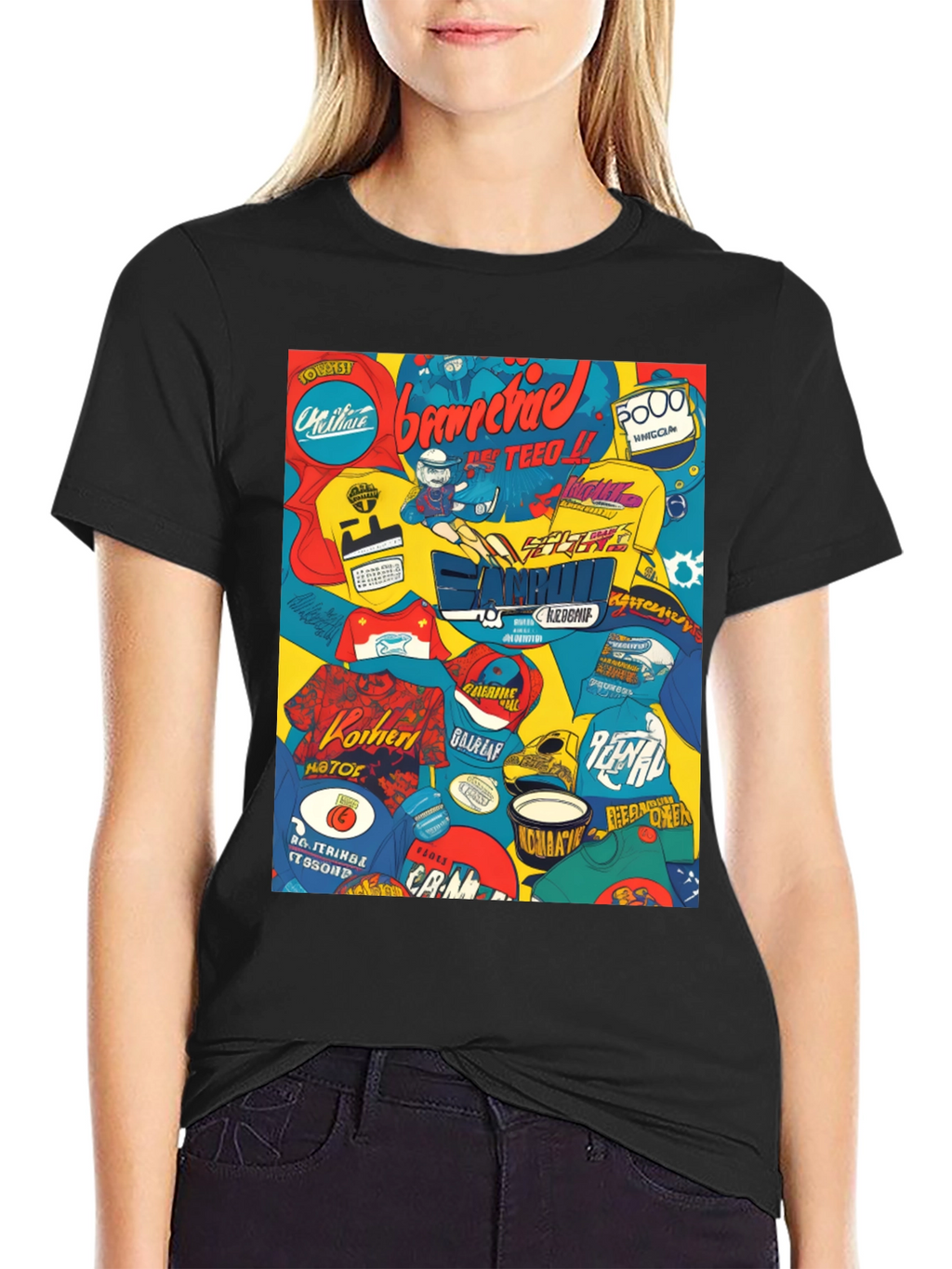 Graphic Print T-Shirt - Bold Collage Design