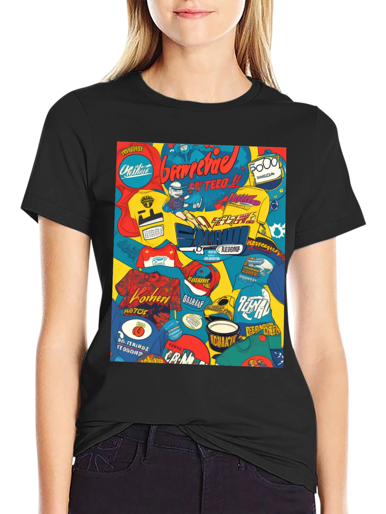 Graphic Print T-Shirt - Bold Collage Design