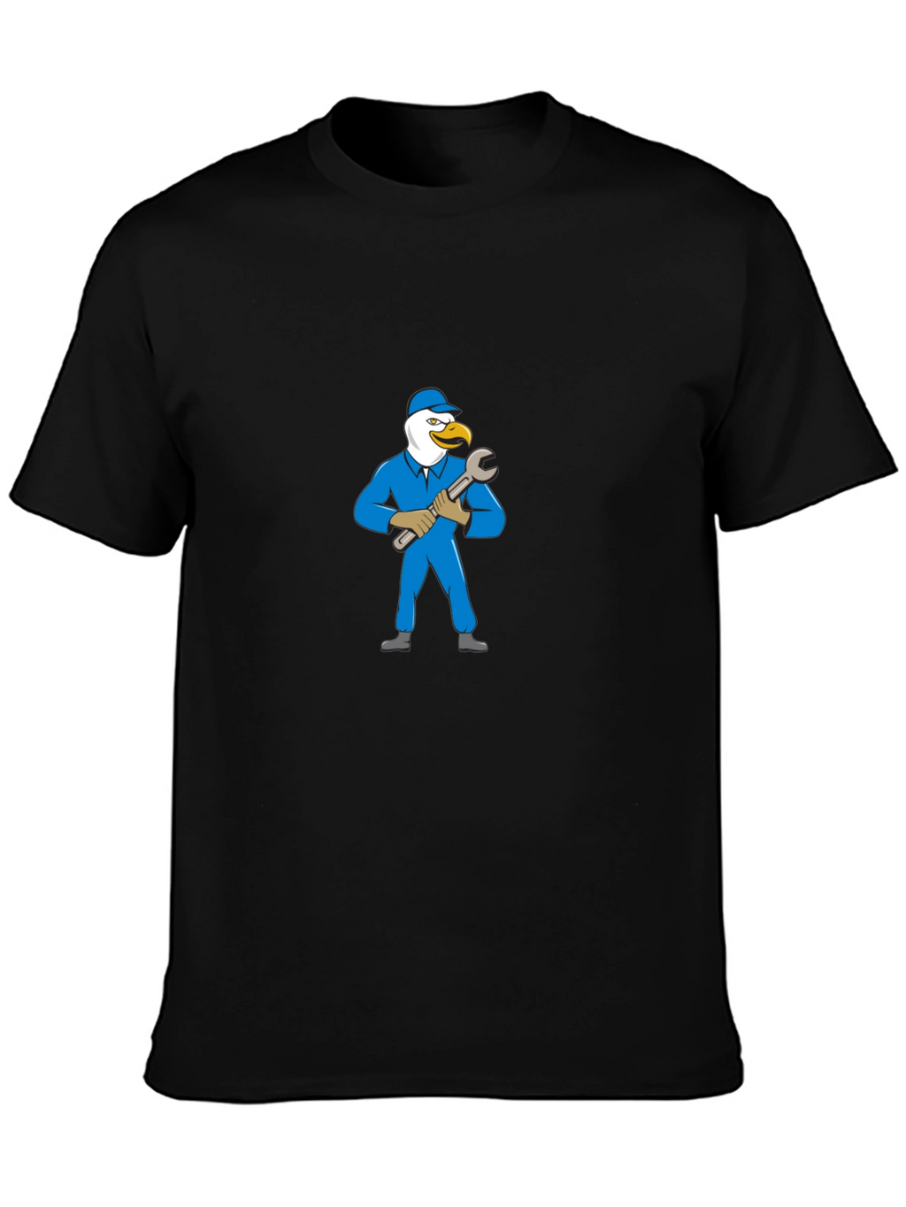 Eagle Mechanic Cartoon Black T-Shirt