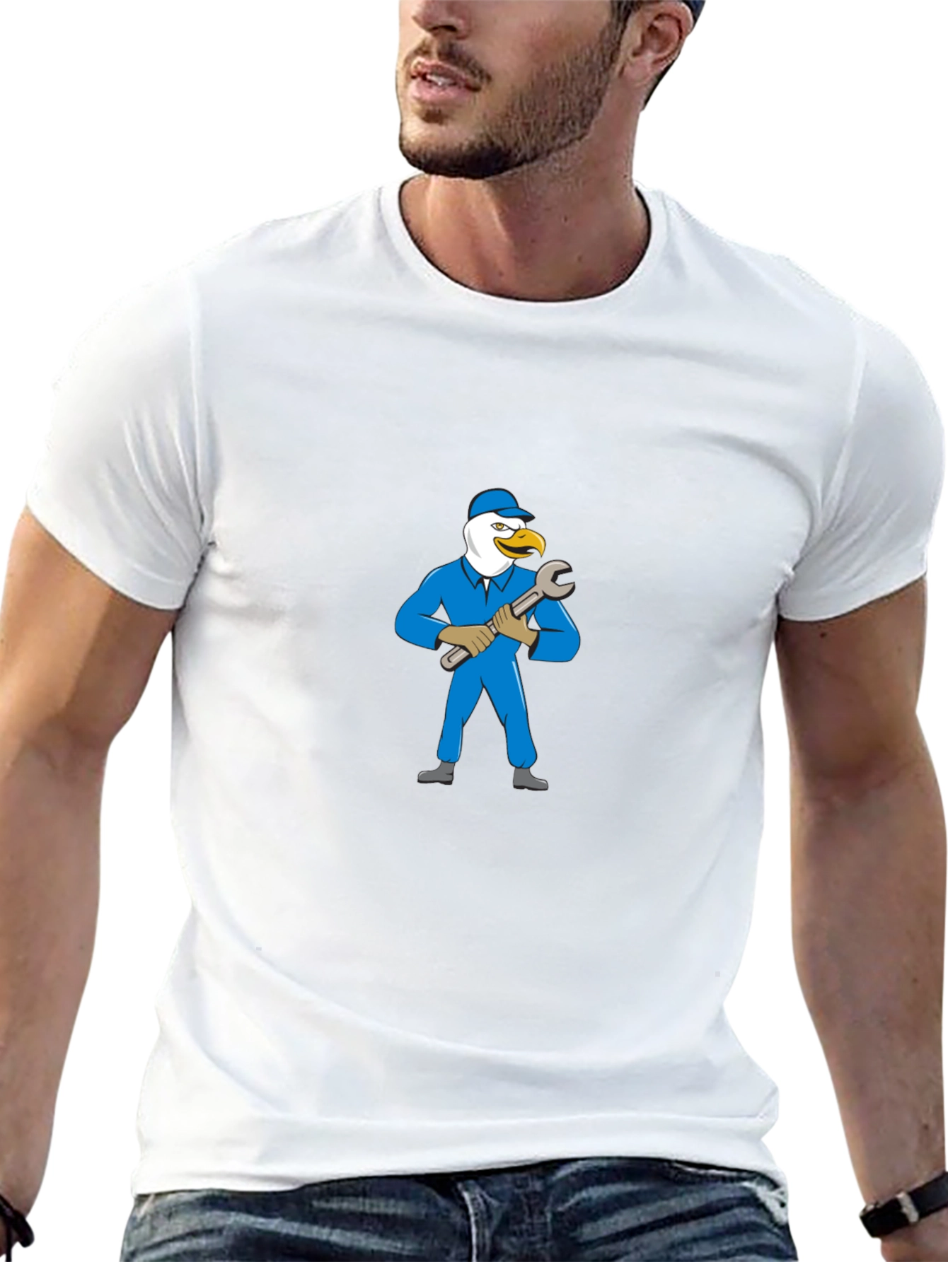 Eagle Mechanic Cartoon Black T-Shirt
