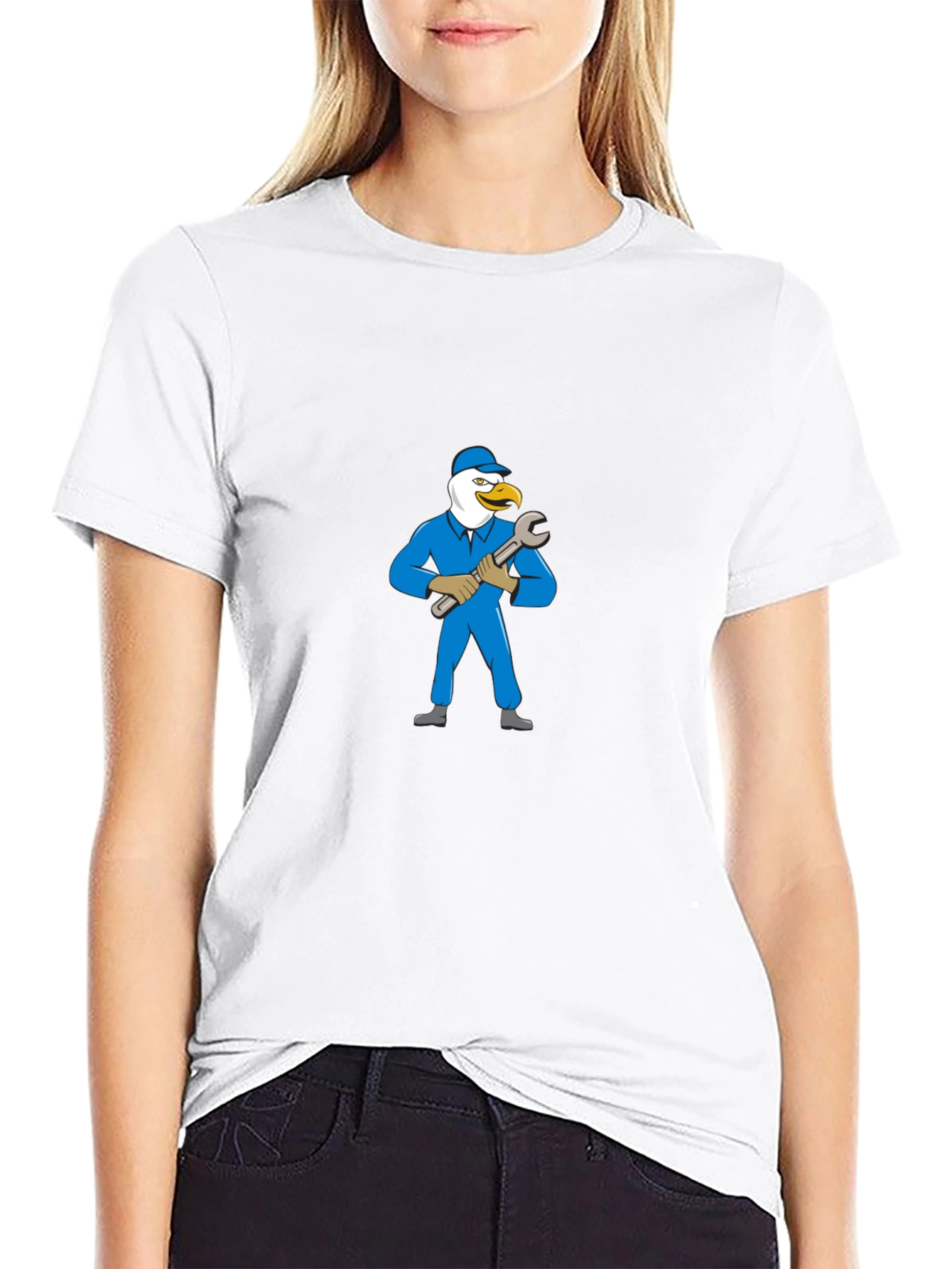 Eagle Mechanic Cartoon Black T-Shirt