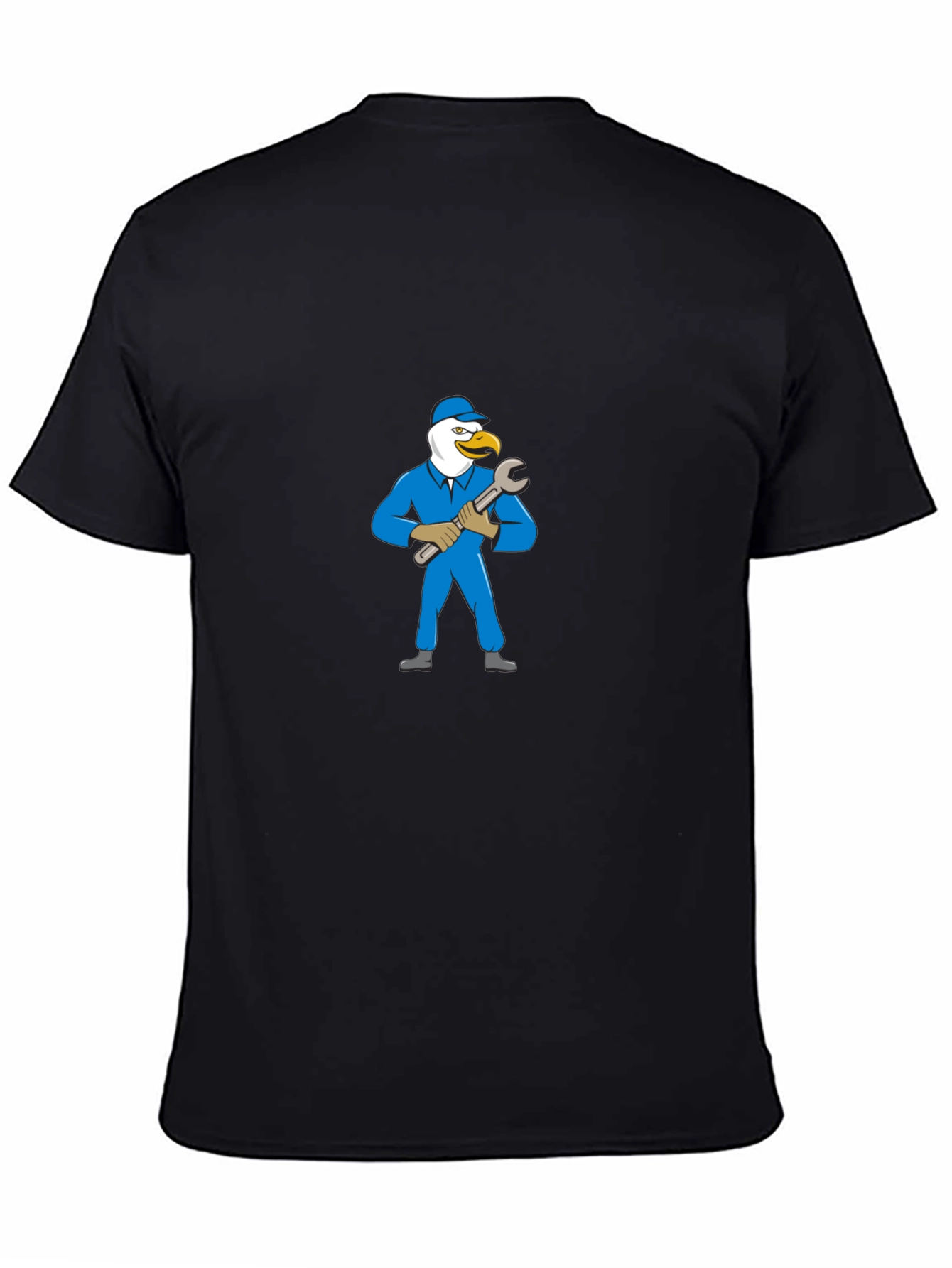 Eagle Mechanic Cartoon Black T-Shirt