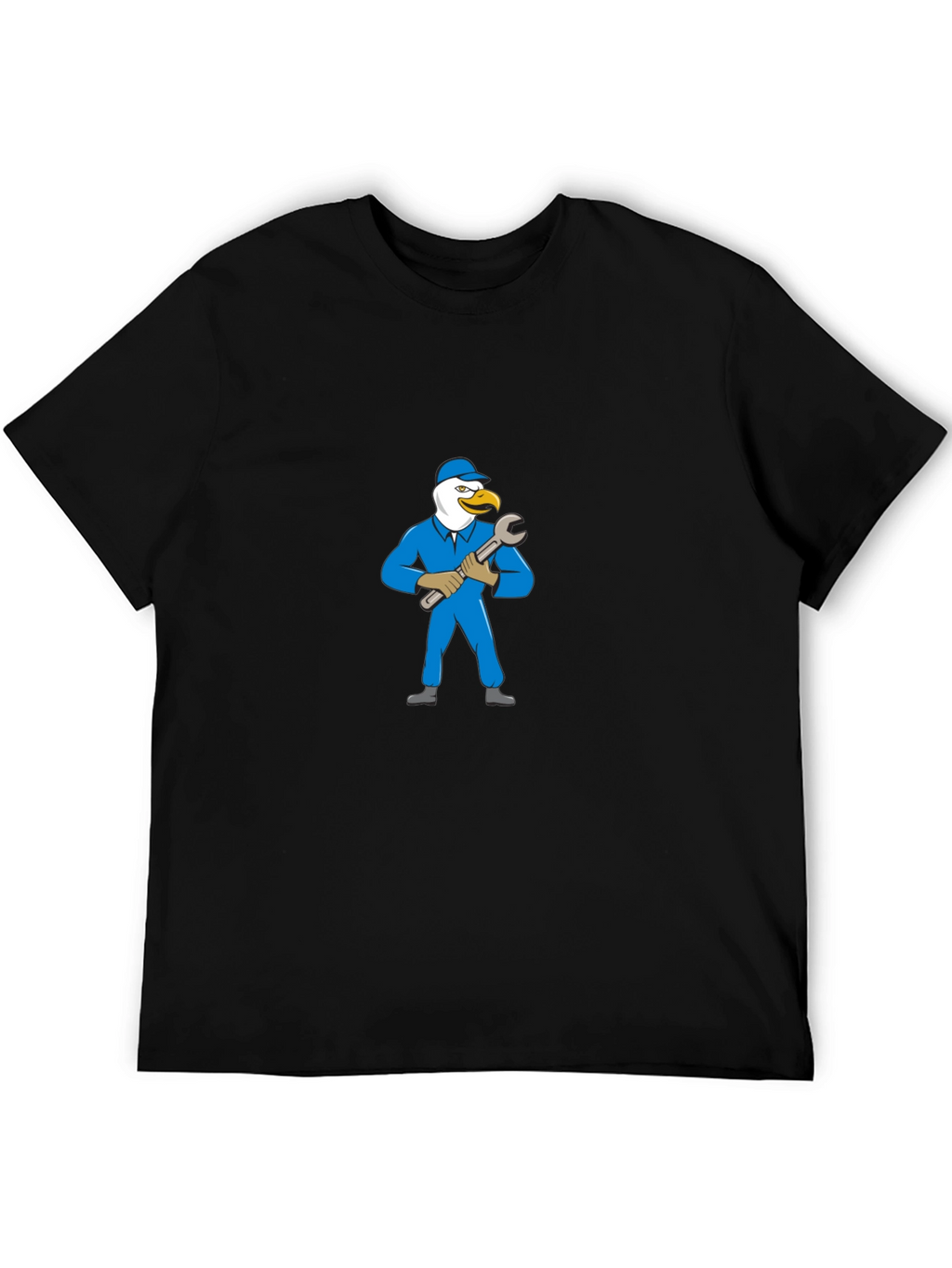 Eagle Mechanic Cartoon Black T-Shirt