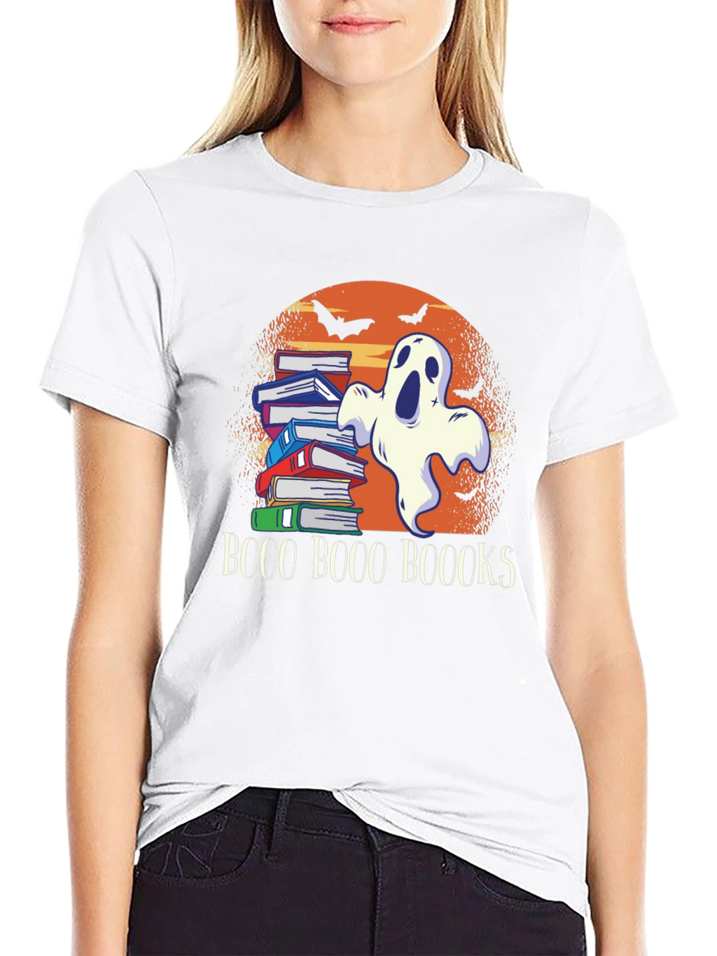 Boo Halloween Ghost & Books T-Shirt