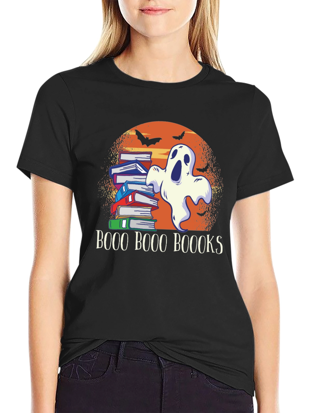 Boo Halloween Ghost & Books T-Shirt