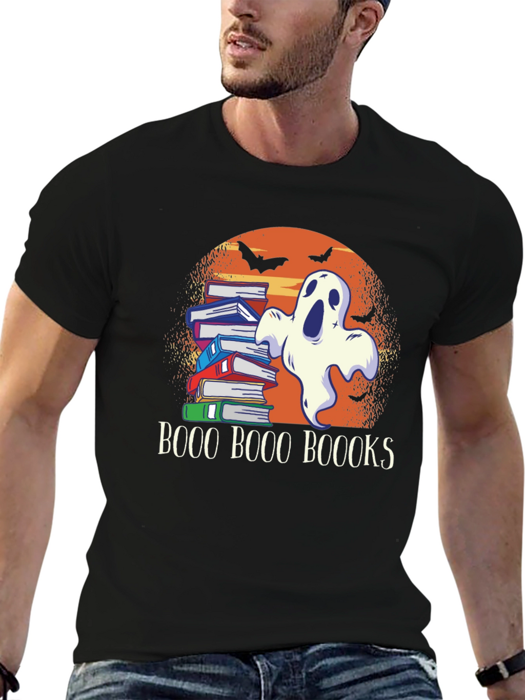 Boo Halloween Ghost & Books T-Shirt