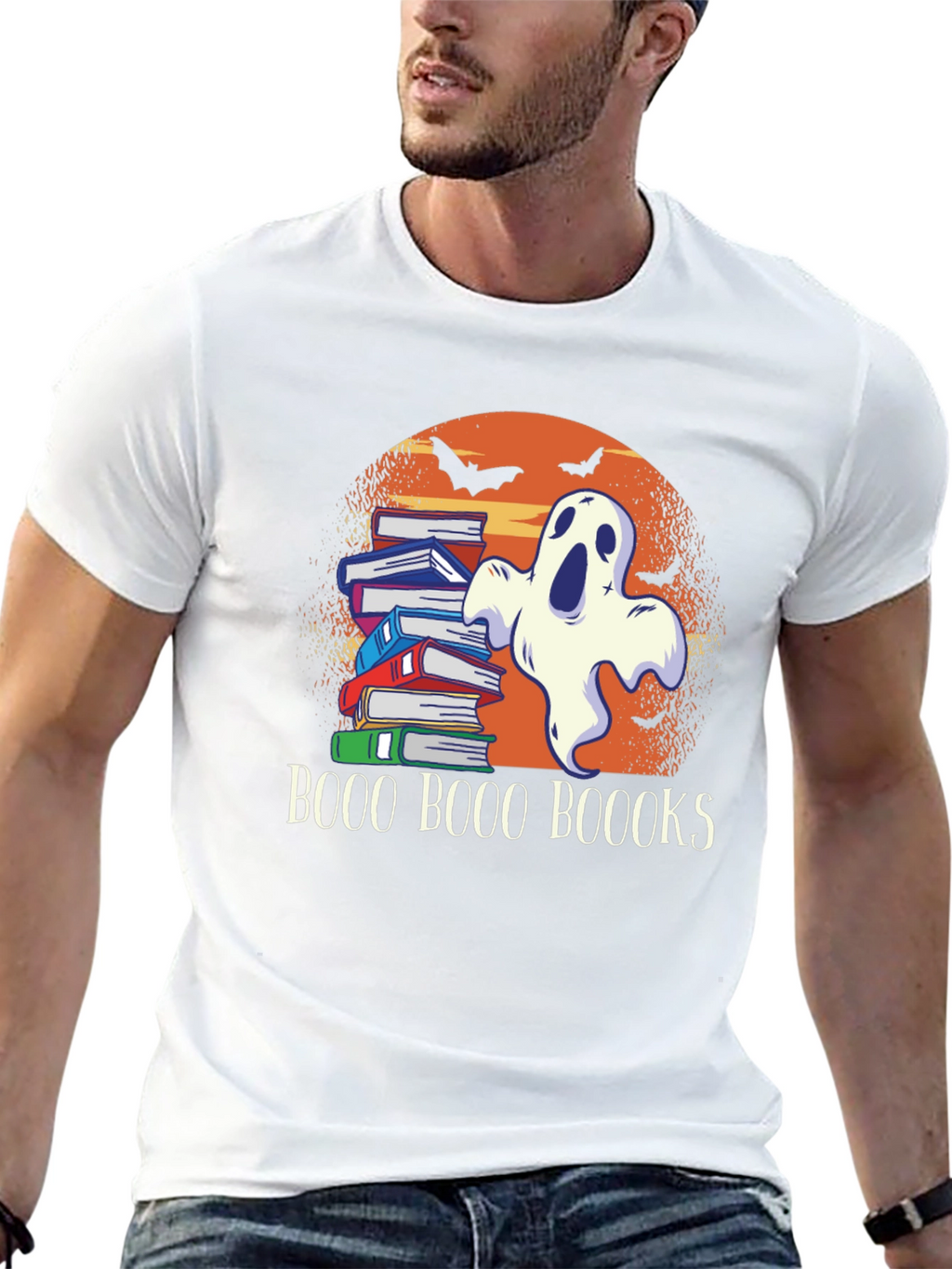 Boo Halloween Ghost & Books T-Shirt