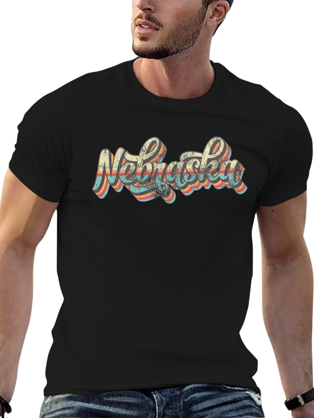 Retro Nebraska Graphic Tee - Black