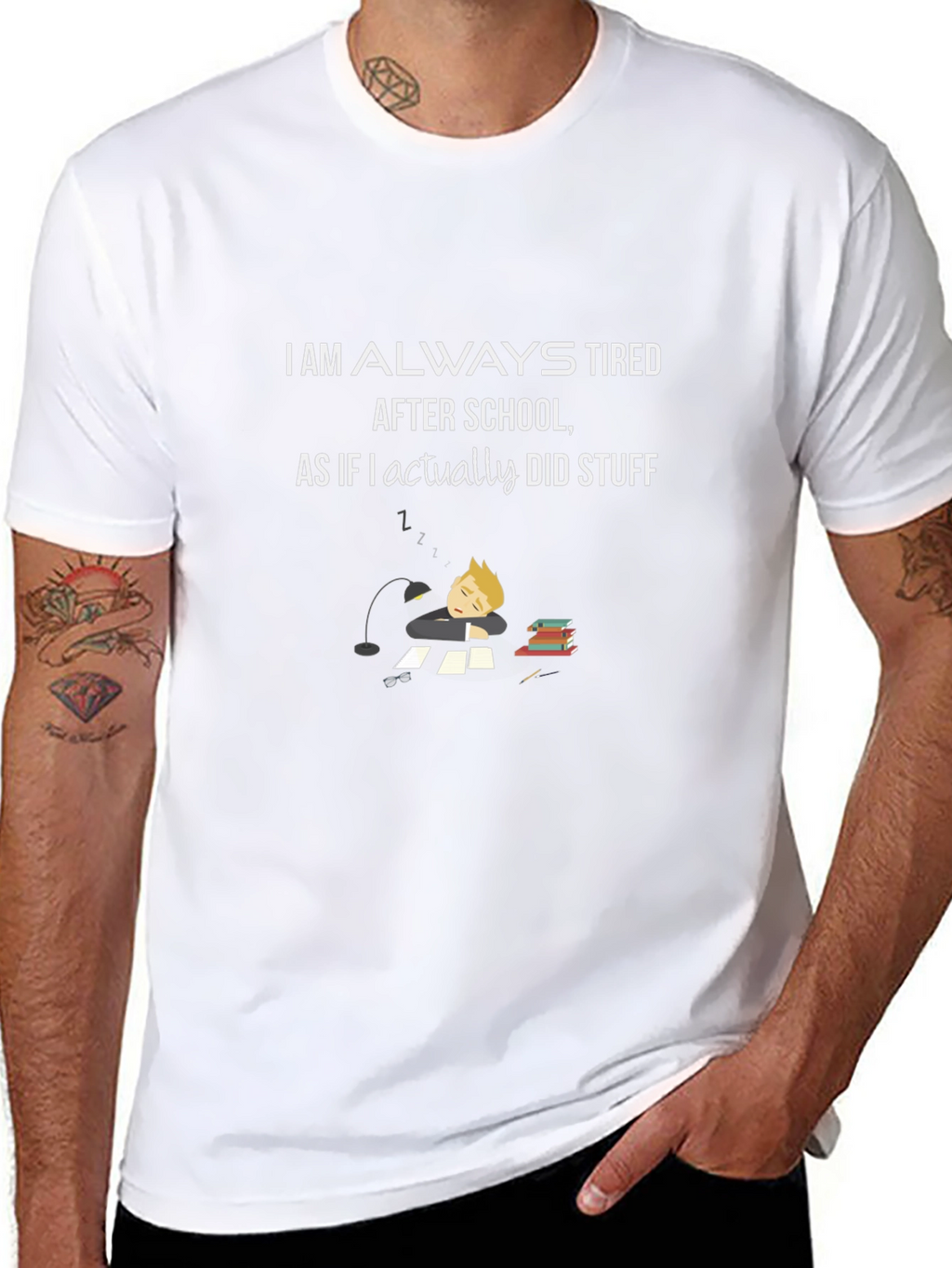 Always Tired After School Black T-Shirt