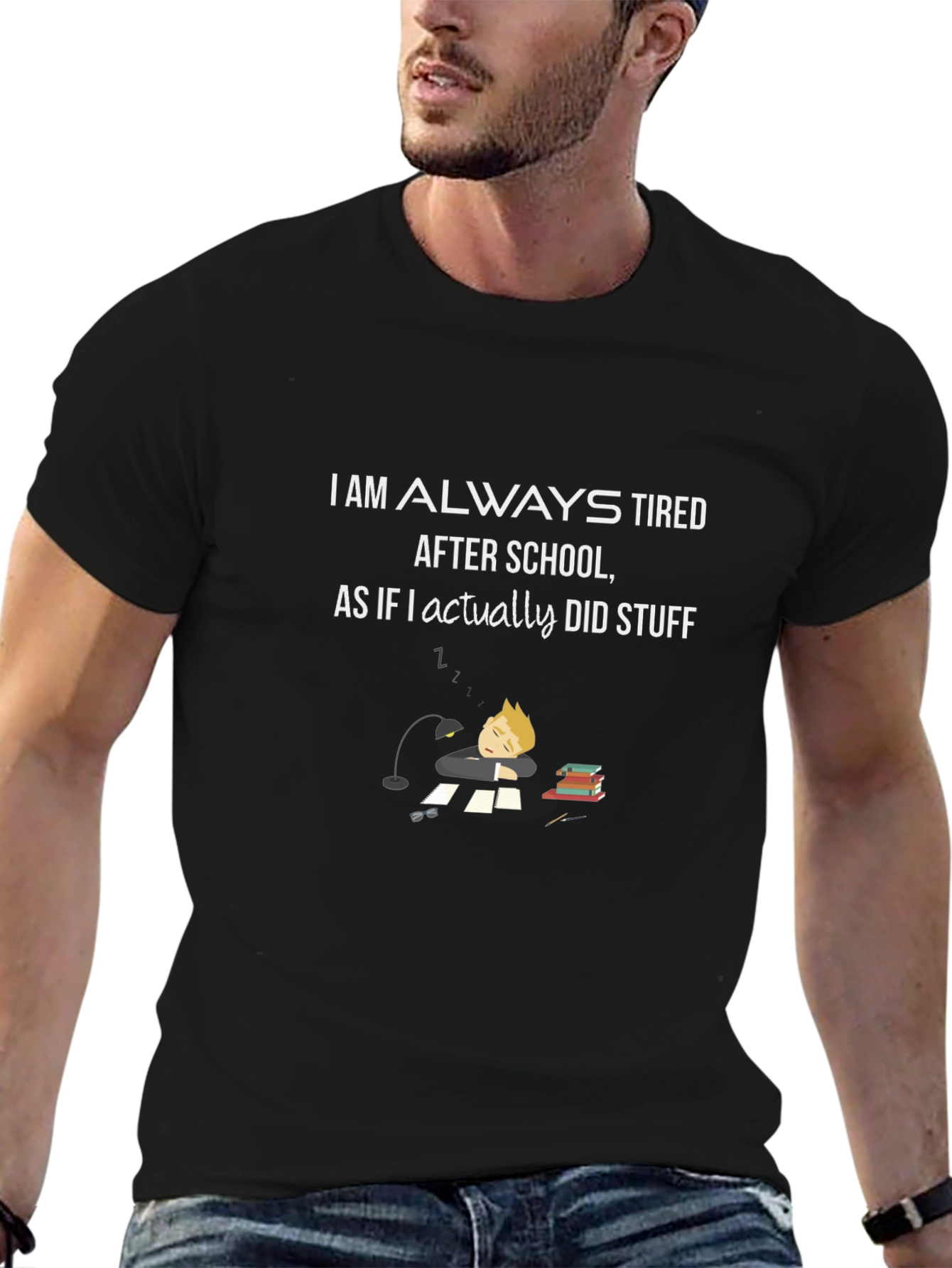Always Tired After School Black T-Shirt
