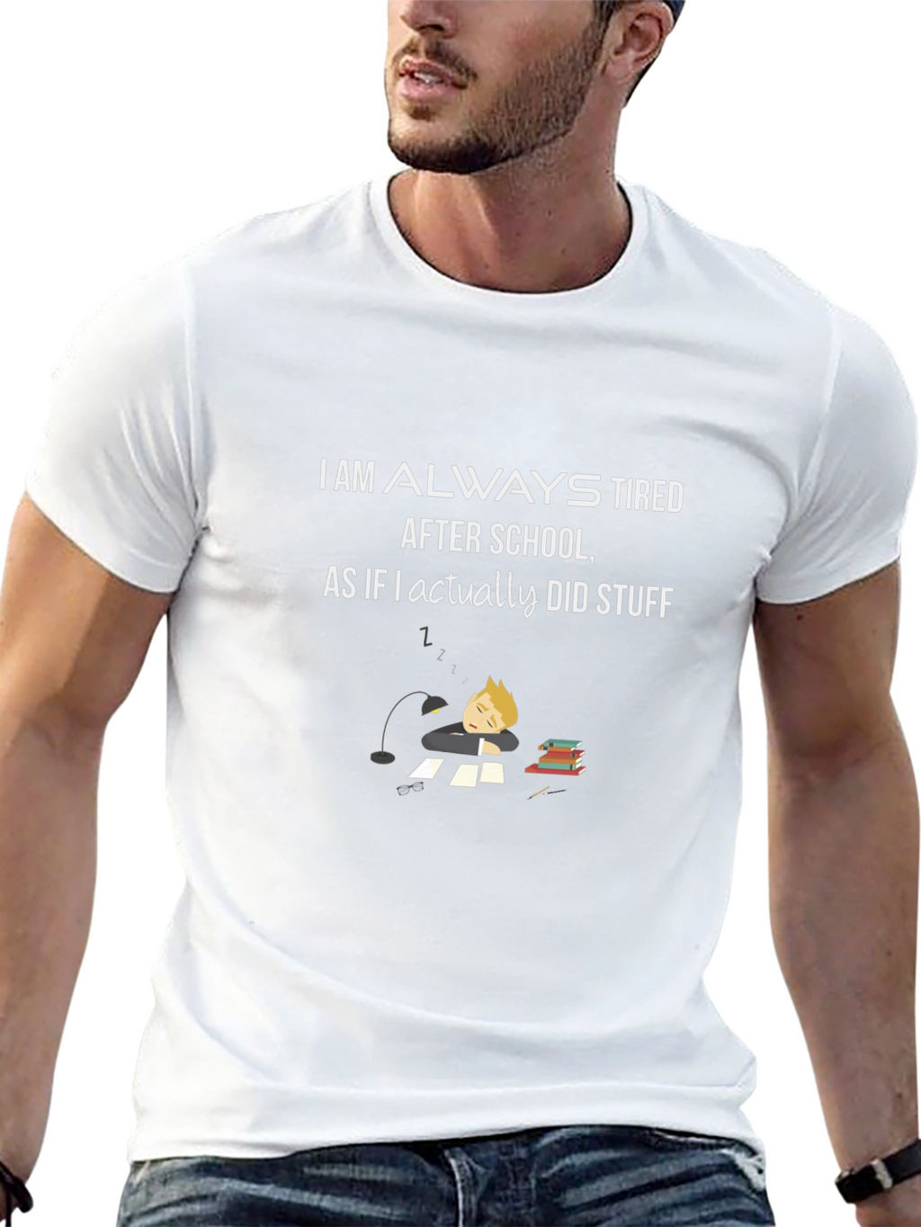 Always Tired After School Black T-Shirt