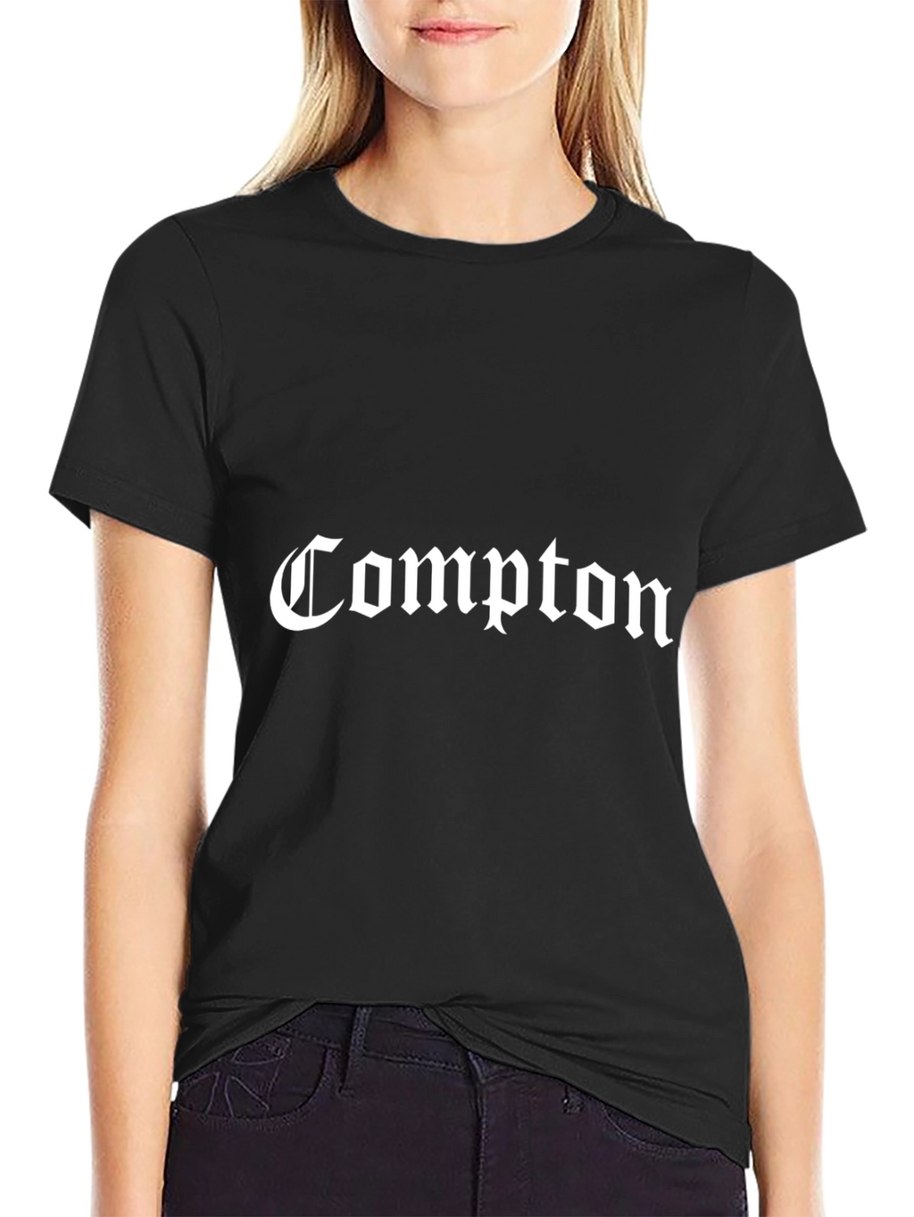 Compton T-Shirt - Black Crew Neck Tee