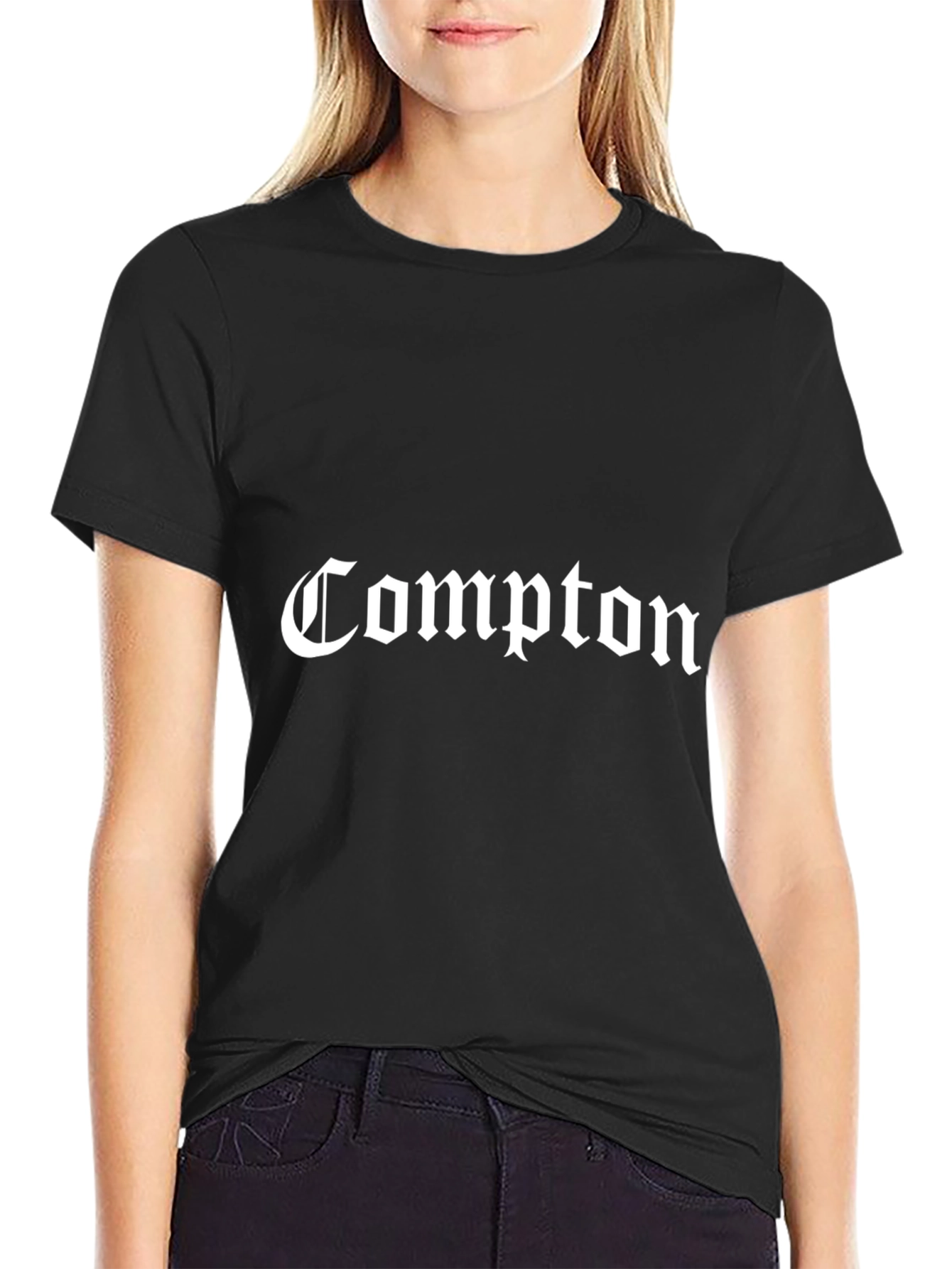 Compton T-Shirt - Black Crew Neck Tee