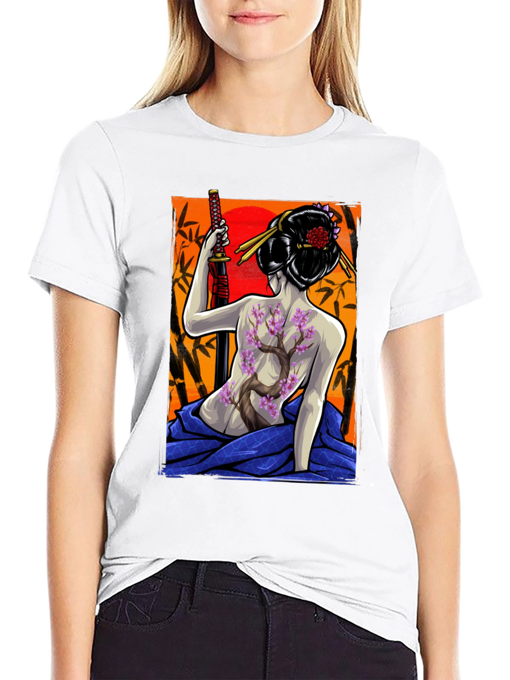 Geisha Warrior Graphic Tee - Samurai Style T-Shirt