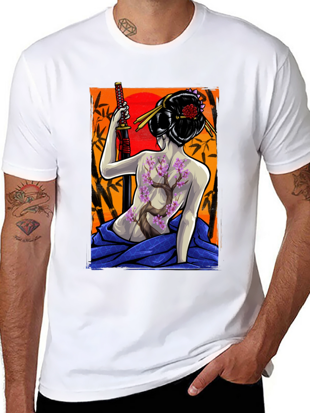 Geisha Warrior Graphic Tee - Samurai Style T-Shirt
