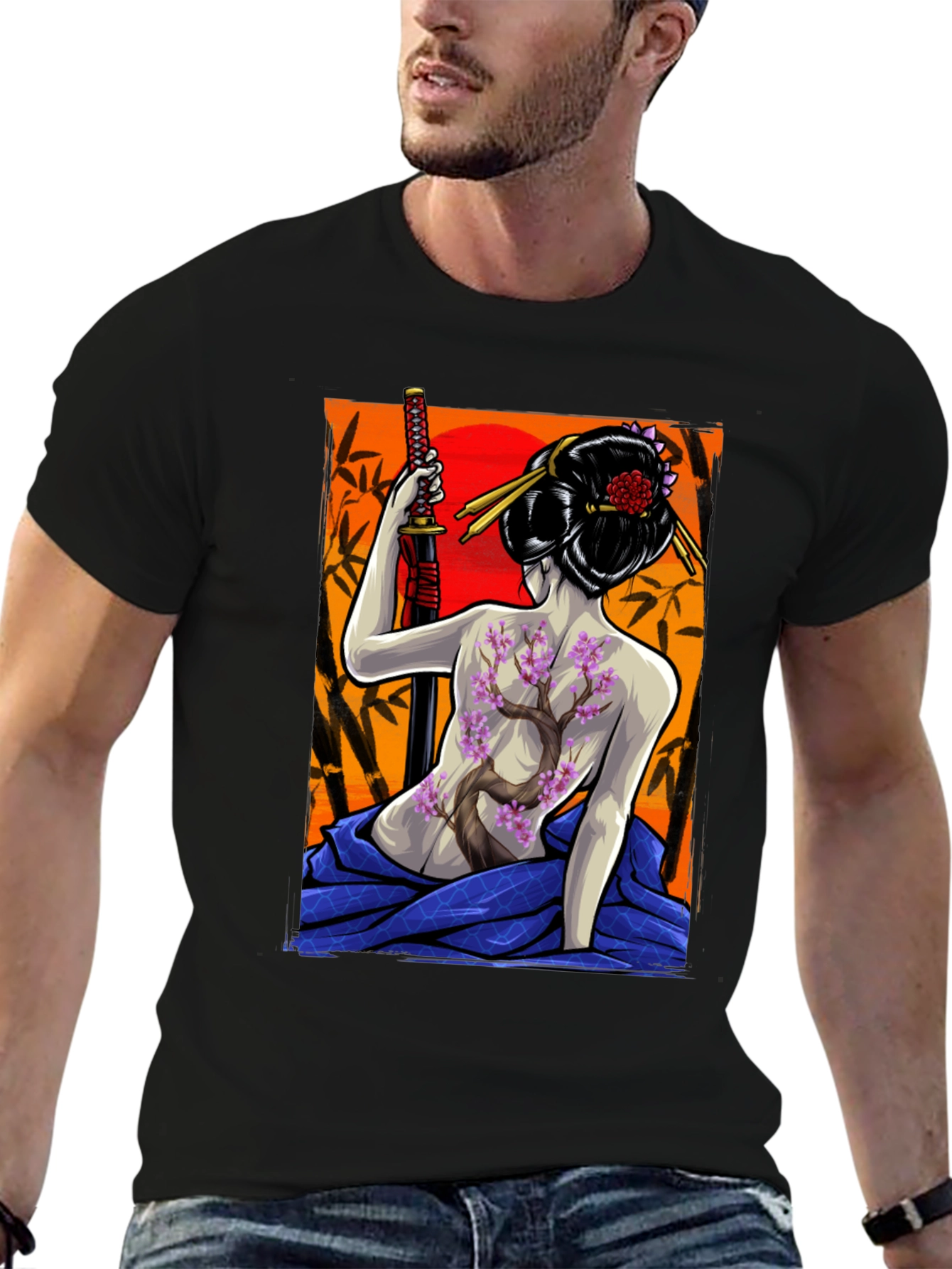 Geisha Warrior Graphic Tee - Samurai Style T-Shirt