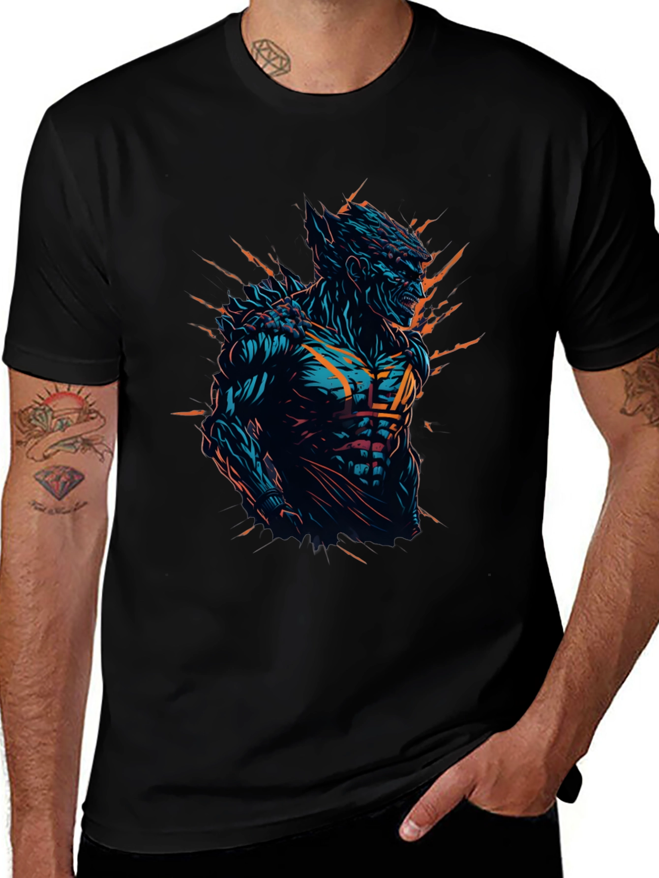 Monster Graphic Print Black T-Shirt