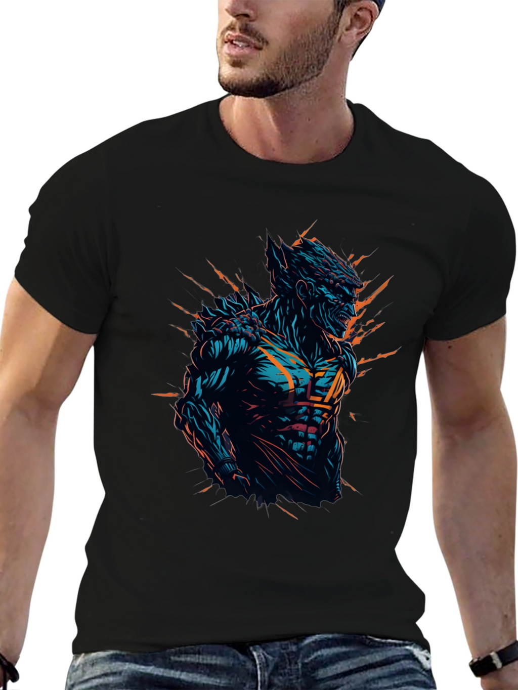 Monster Graphic Print Black T-Shirt