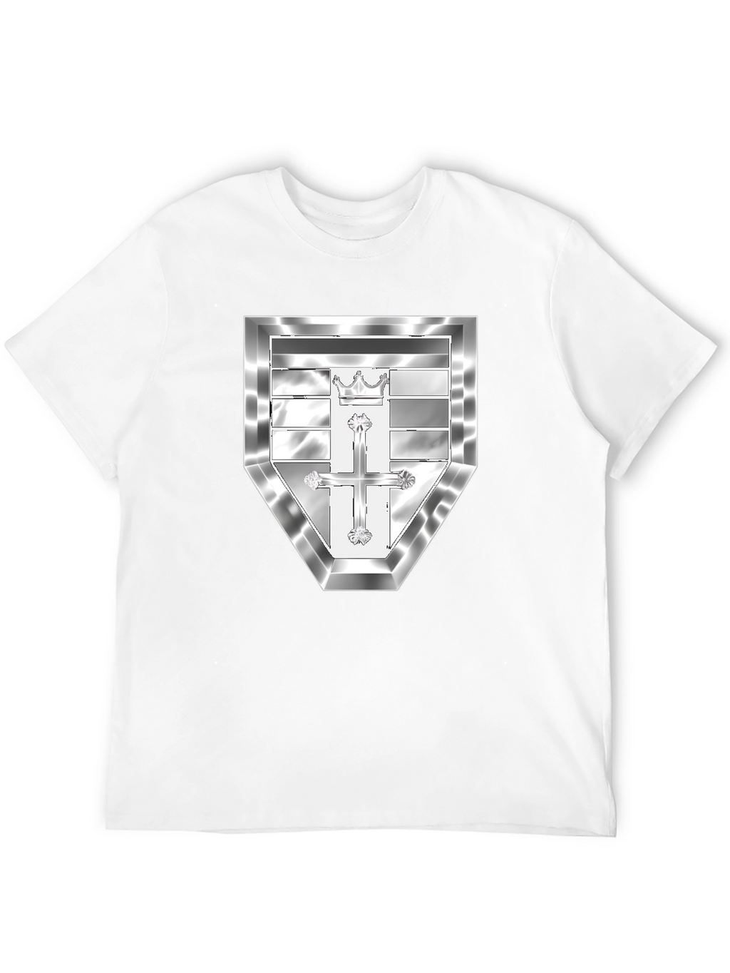 Black T-Shirt with Silver Crest Design