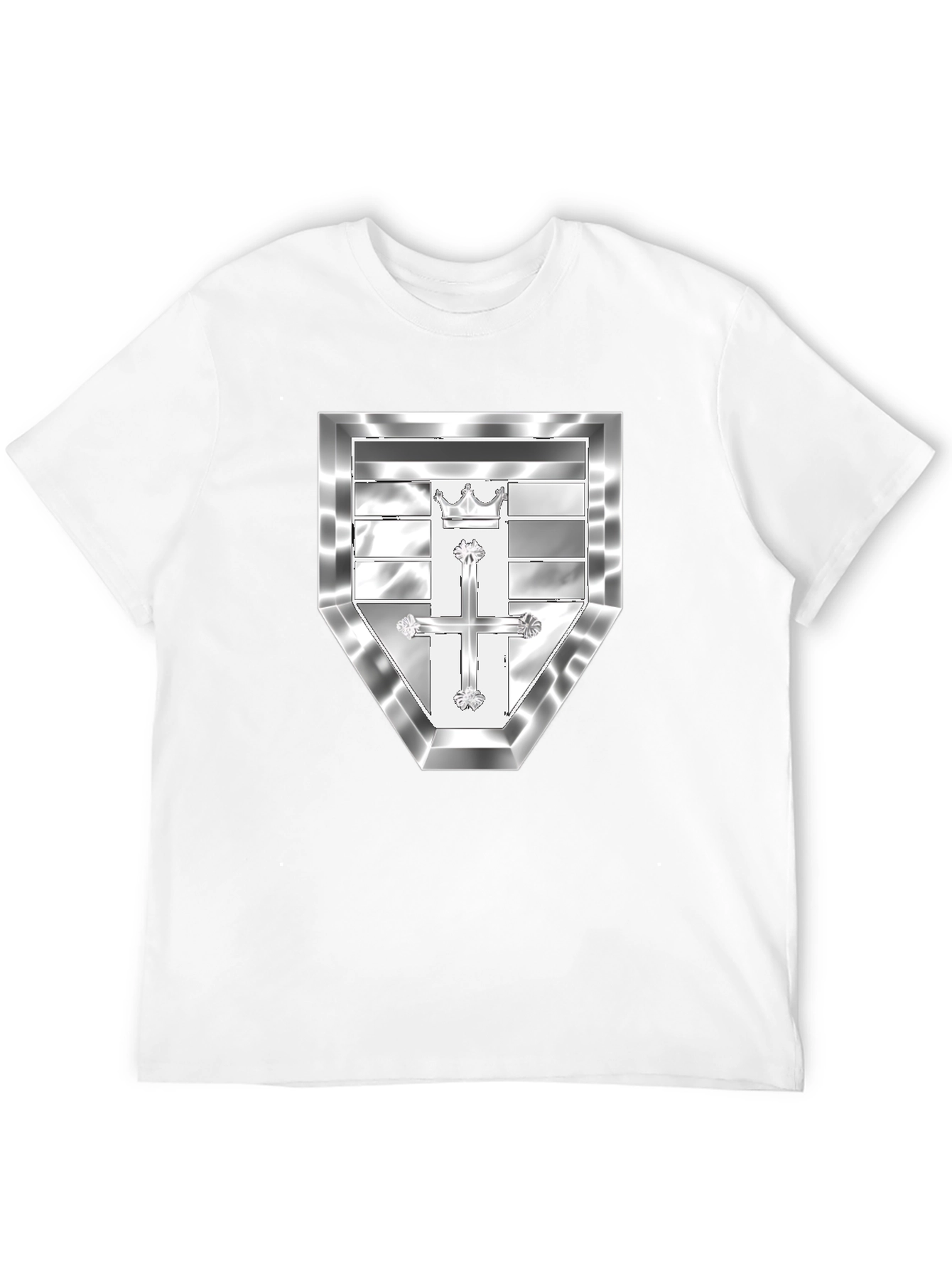 Black T-Shirt with Silver Crest Design