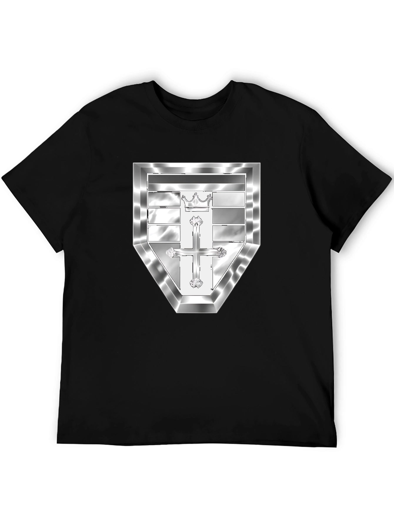 Black T-Shirt with Silver Crest Design