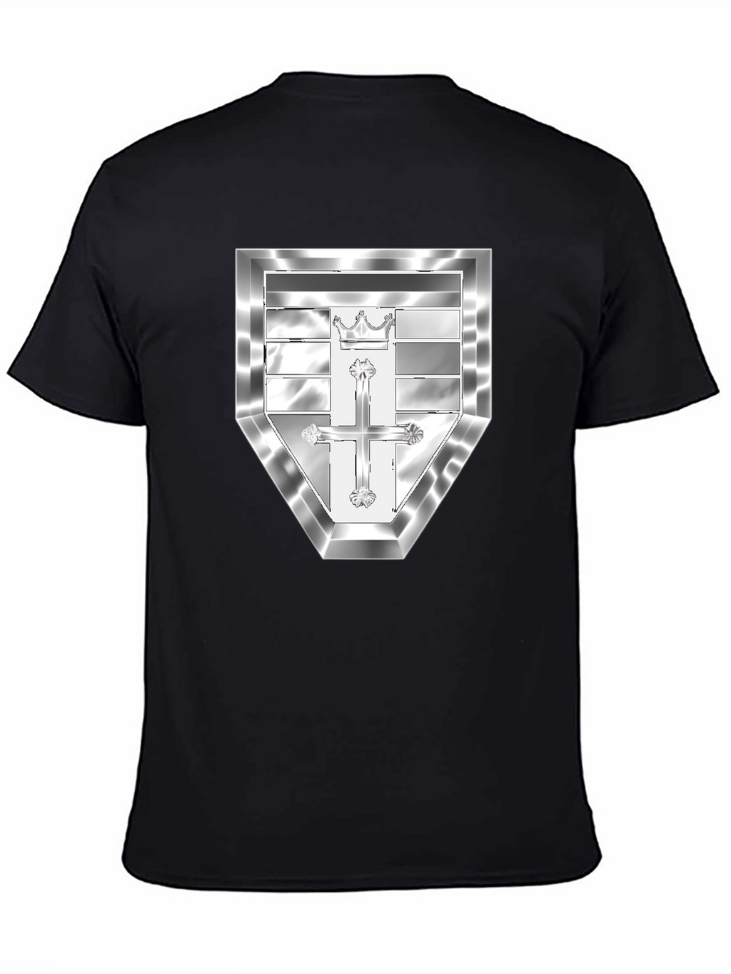 Black T-Shirt with Silver Crest Design