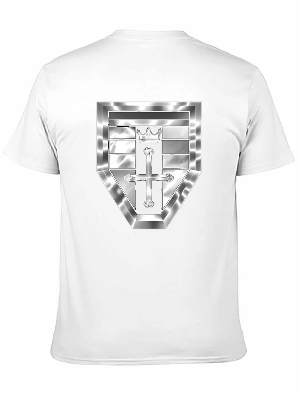 Black T-Shirt with Silver Crest Design